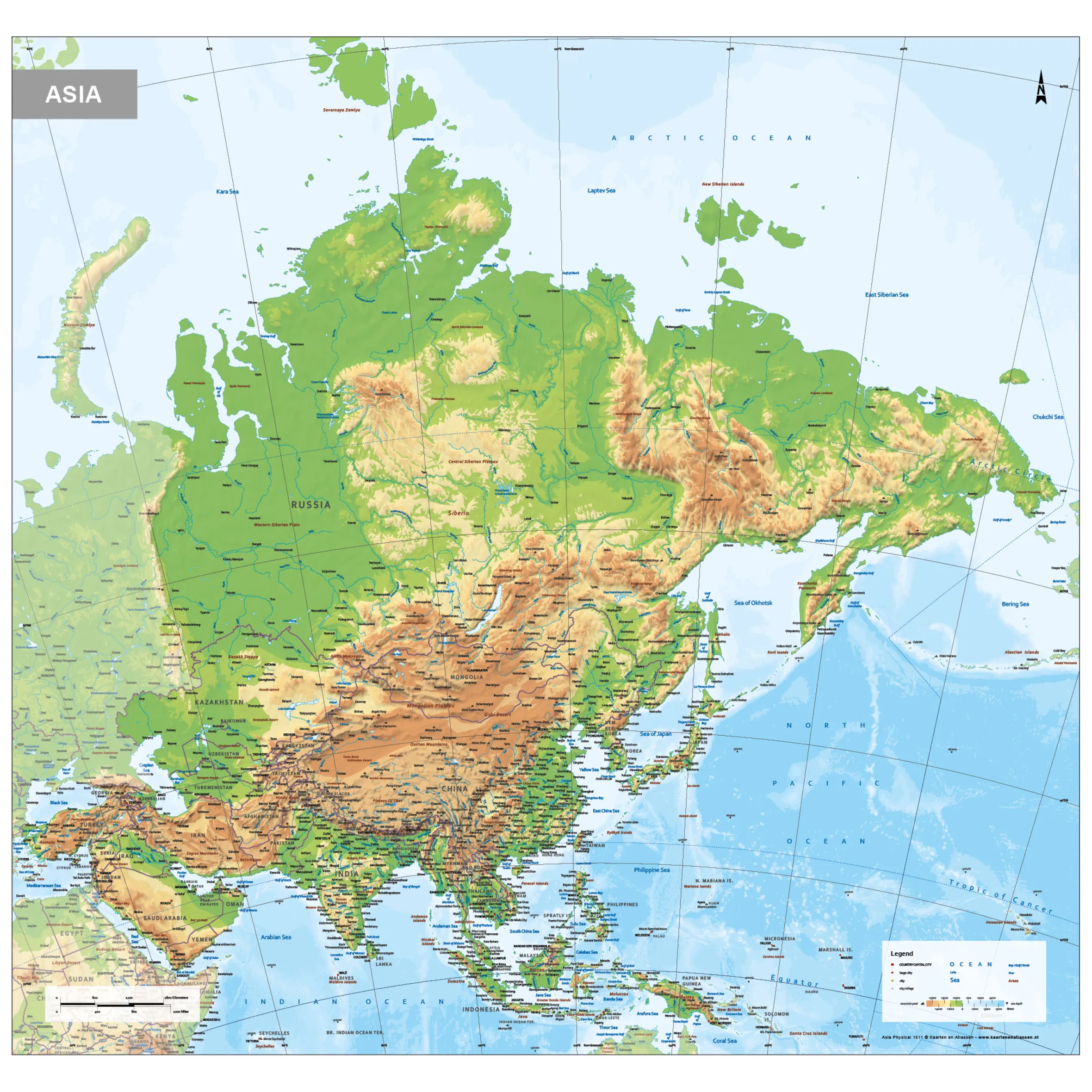 Azië Kaart Natuurkundig 1611