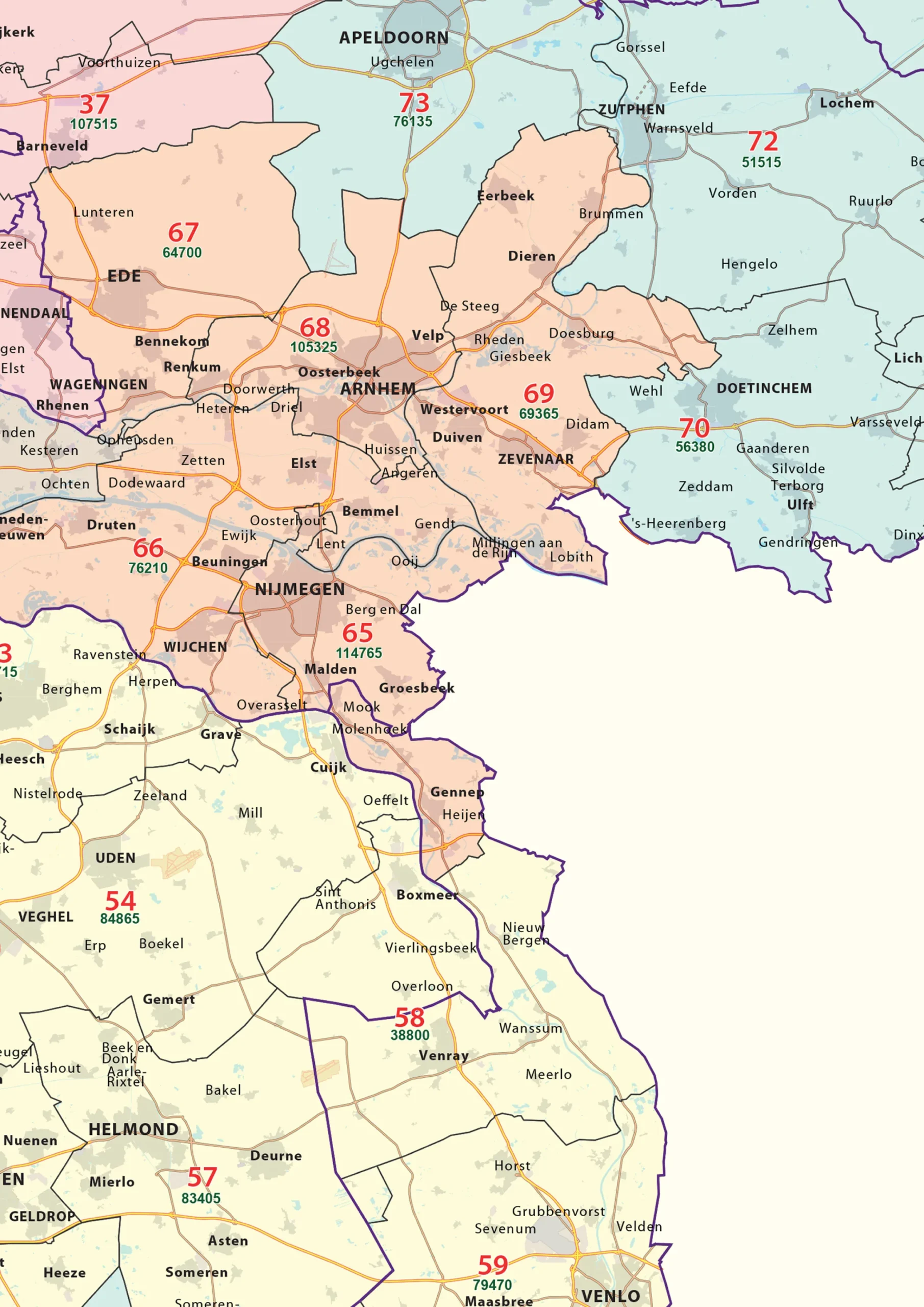 2-cijferige Postcodekaart Nederland met huishoudens 464