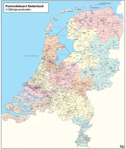 2-cijferige Postcodekaart Nederland met huishoudens 464