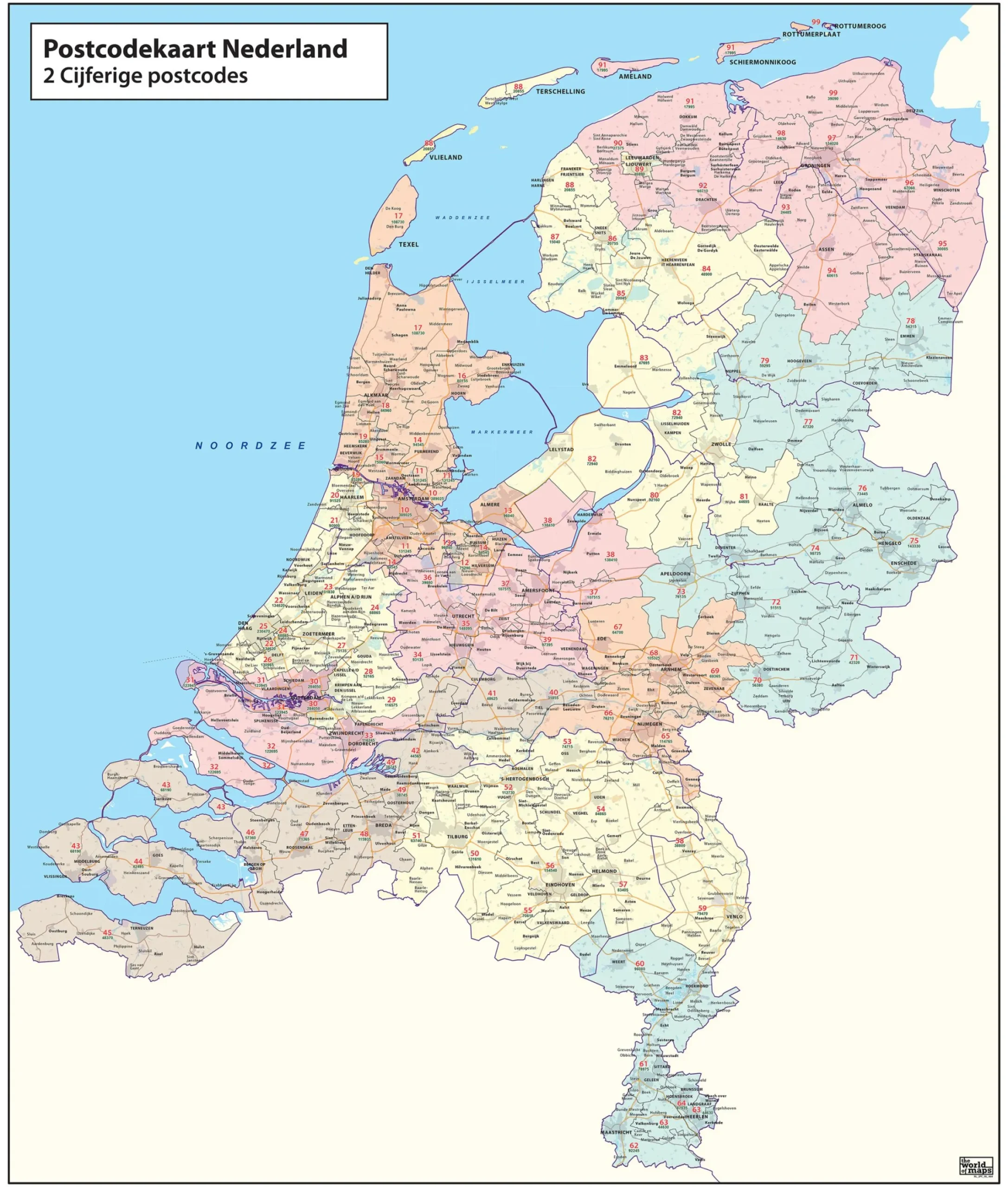 2-cijferige Postcodekaart Nederland met huishoudens 464