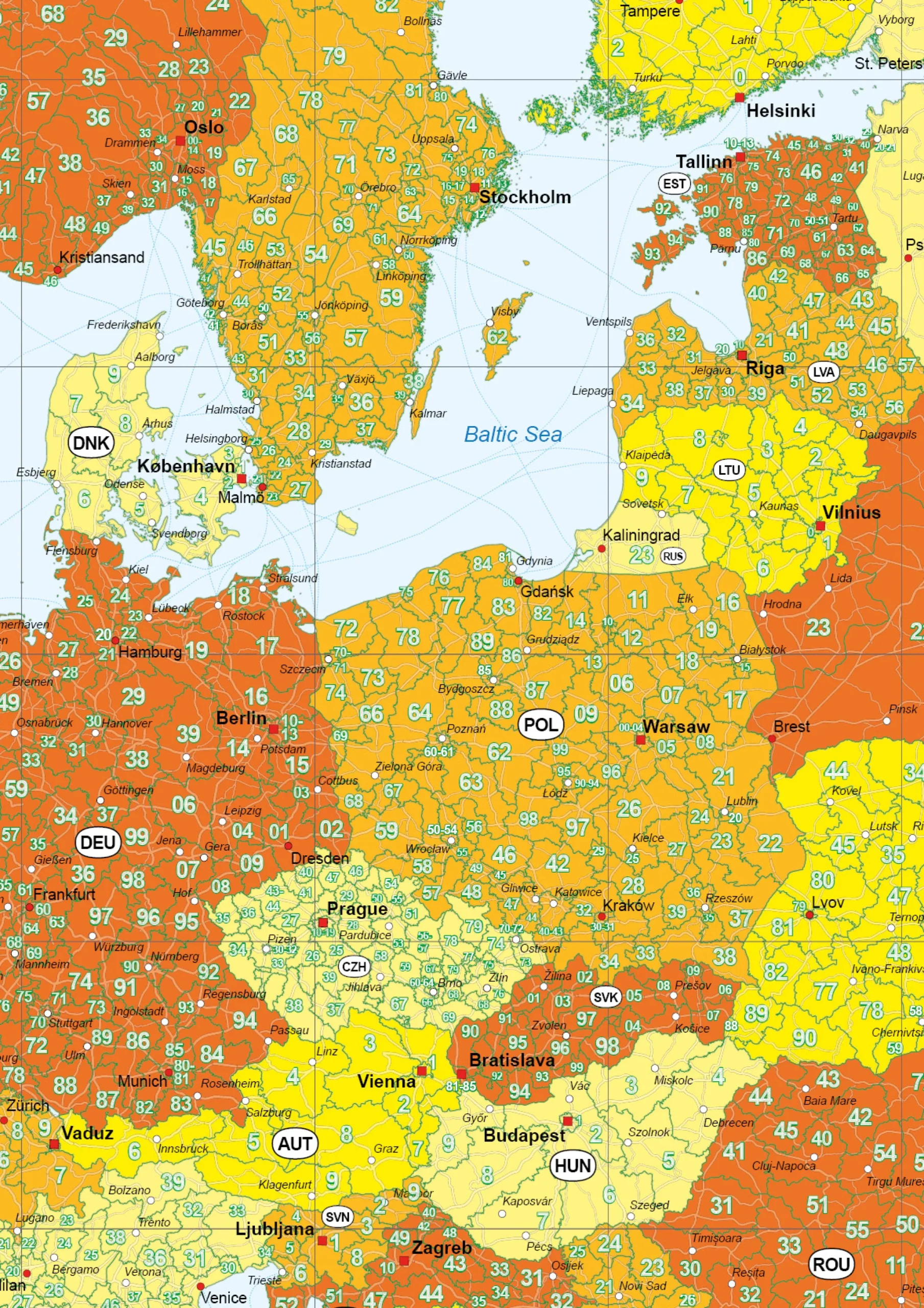 Complete Postcodekaart van Europa 1548