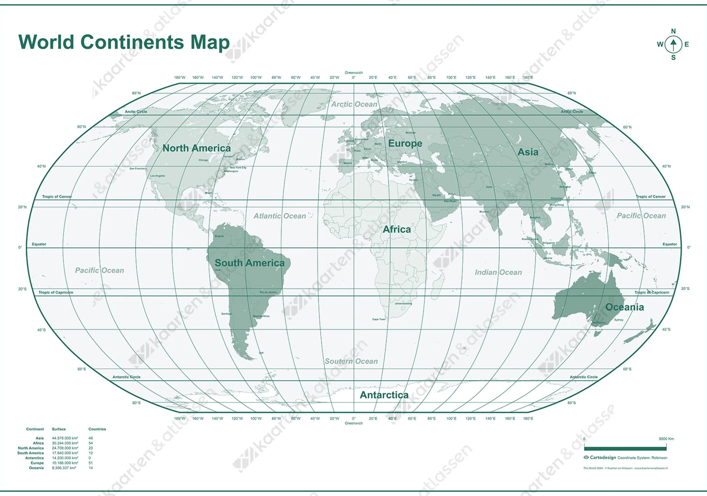 Decoratieve wereldkaart smaragd 2084