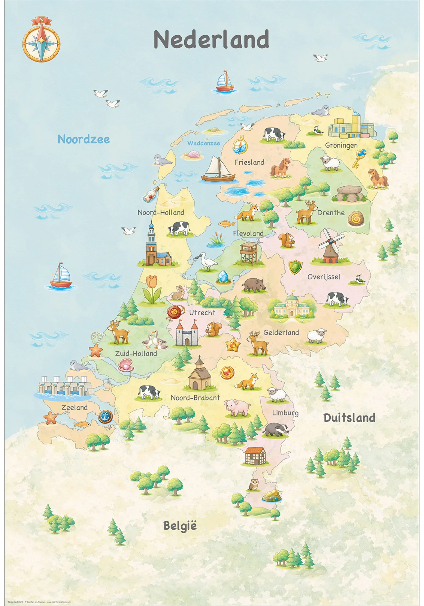 Dubbelzijdige Kinderkaart Nederland 1825