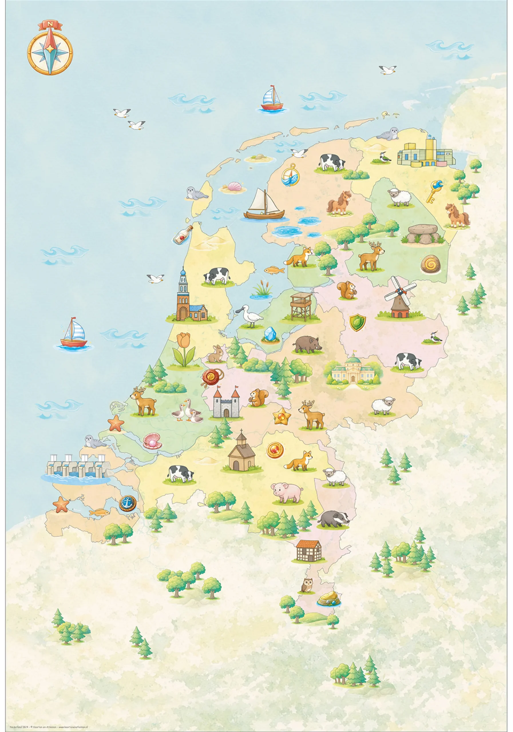 Dubbelzijdige Kinderkaart Nederland 1825