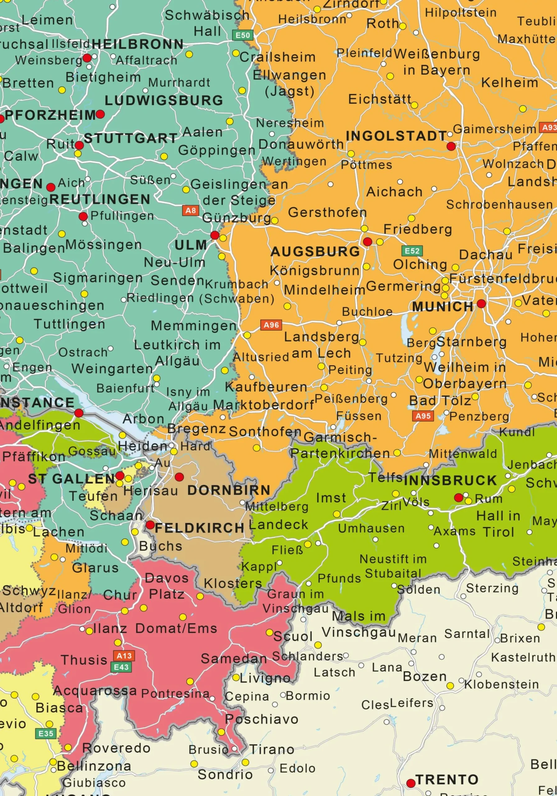 Duitsland-Oostenrijk-Zwitserland regiokaart 1328