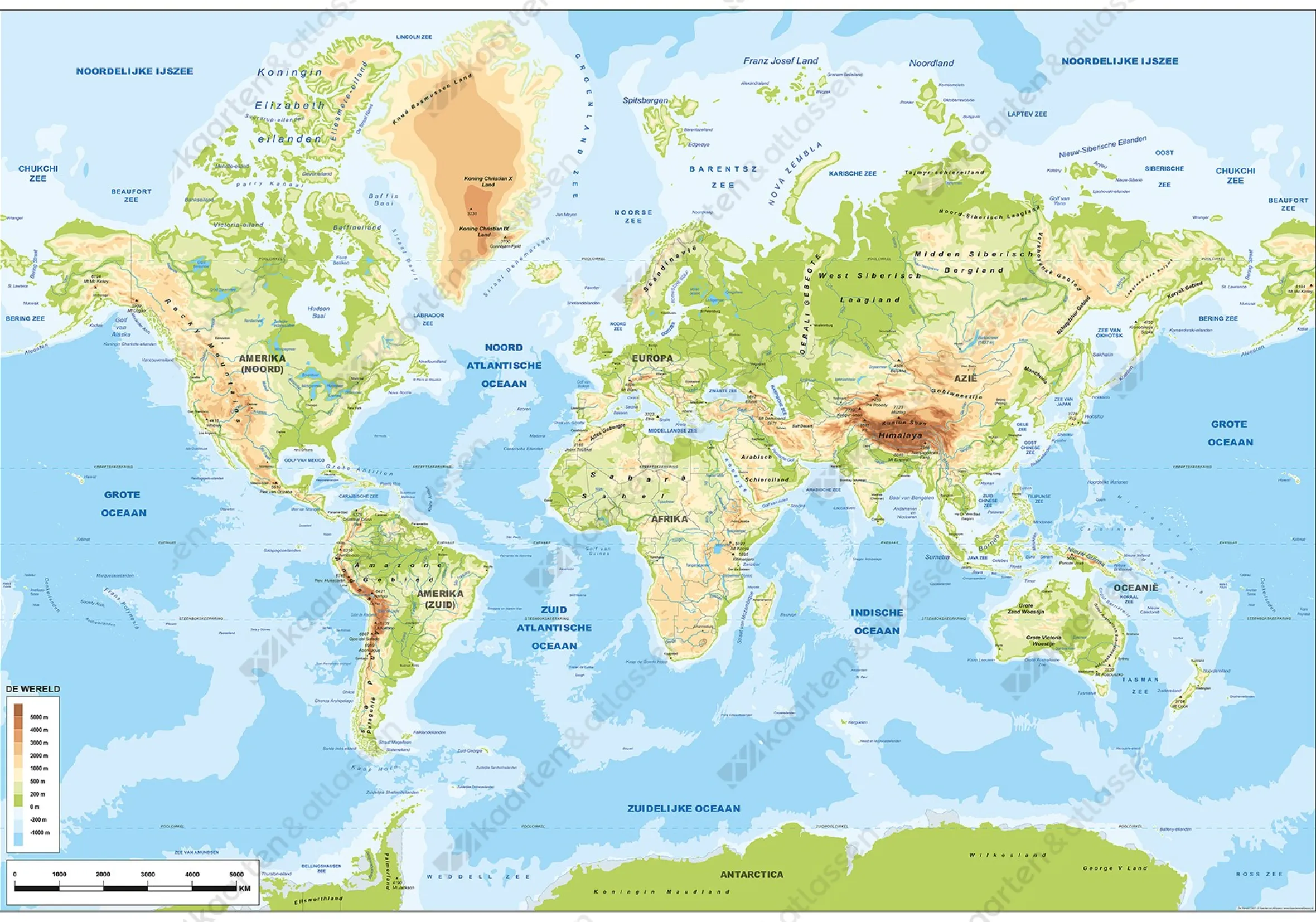 Eenvoudige Wereldkaart Natuurkundig 1301