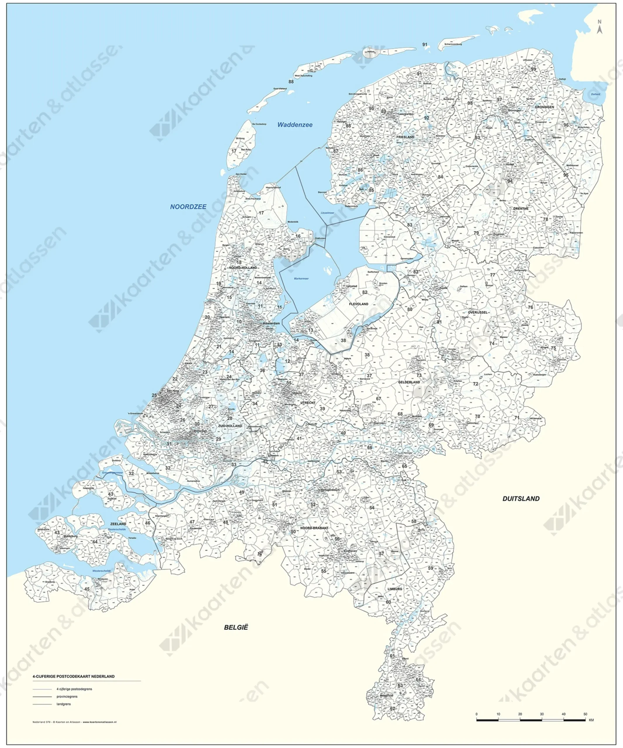 2- en 4-cijferige Postcodekaart Nederland 379