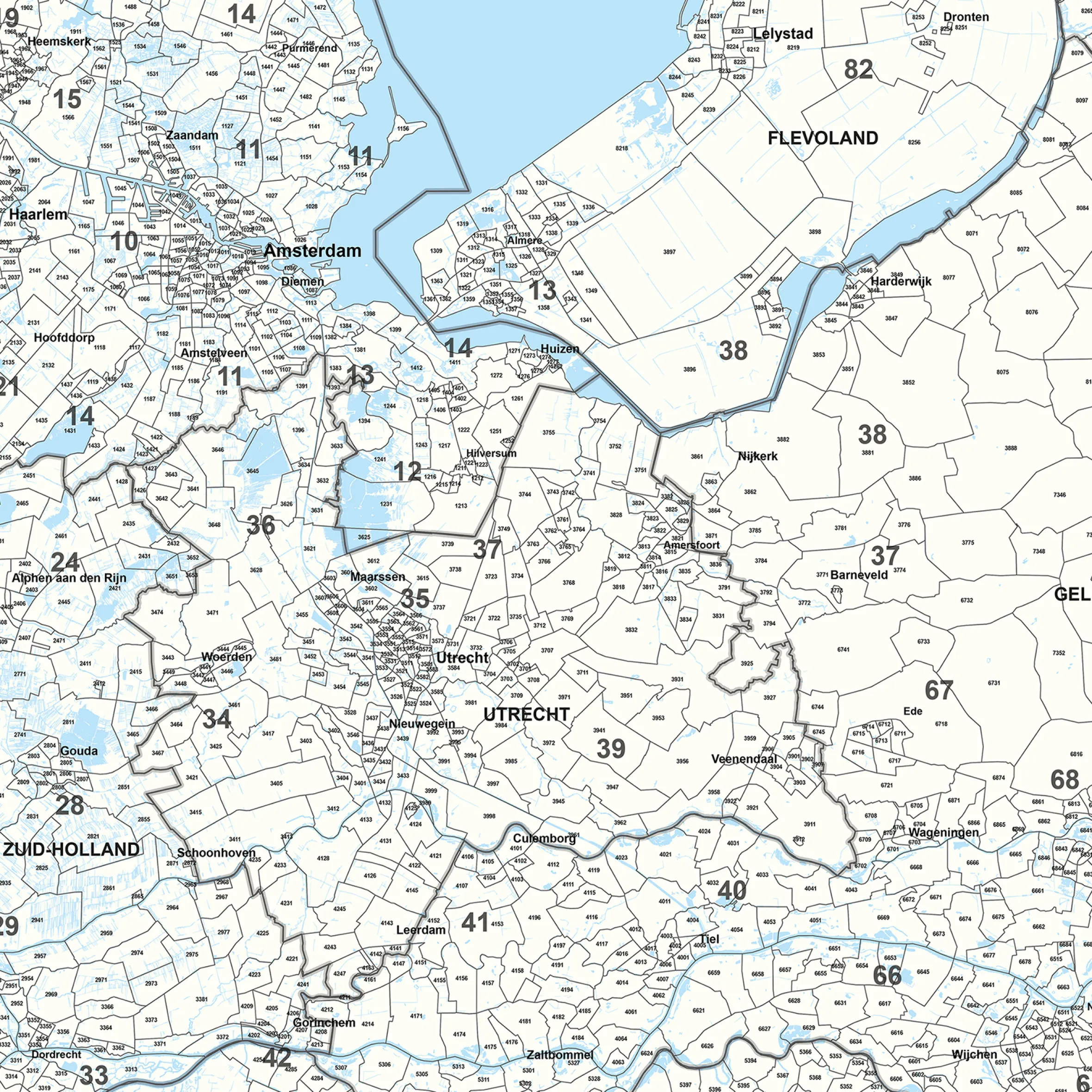 2- en 4-cijferige Postcodekaart Nederland 379