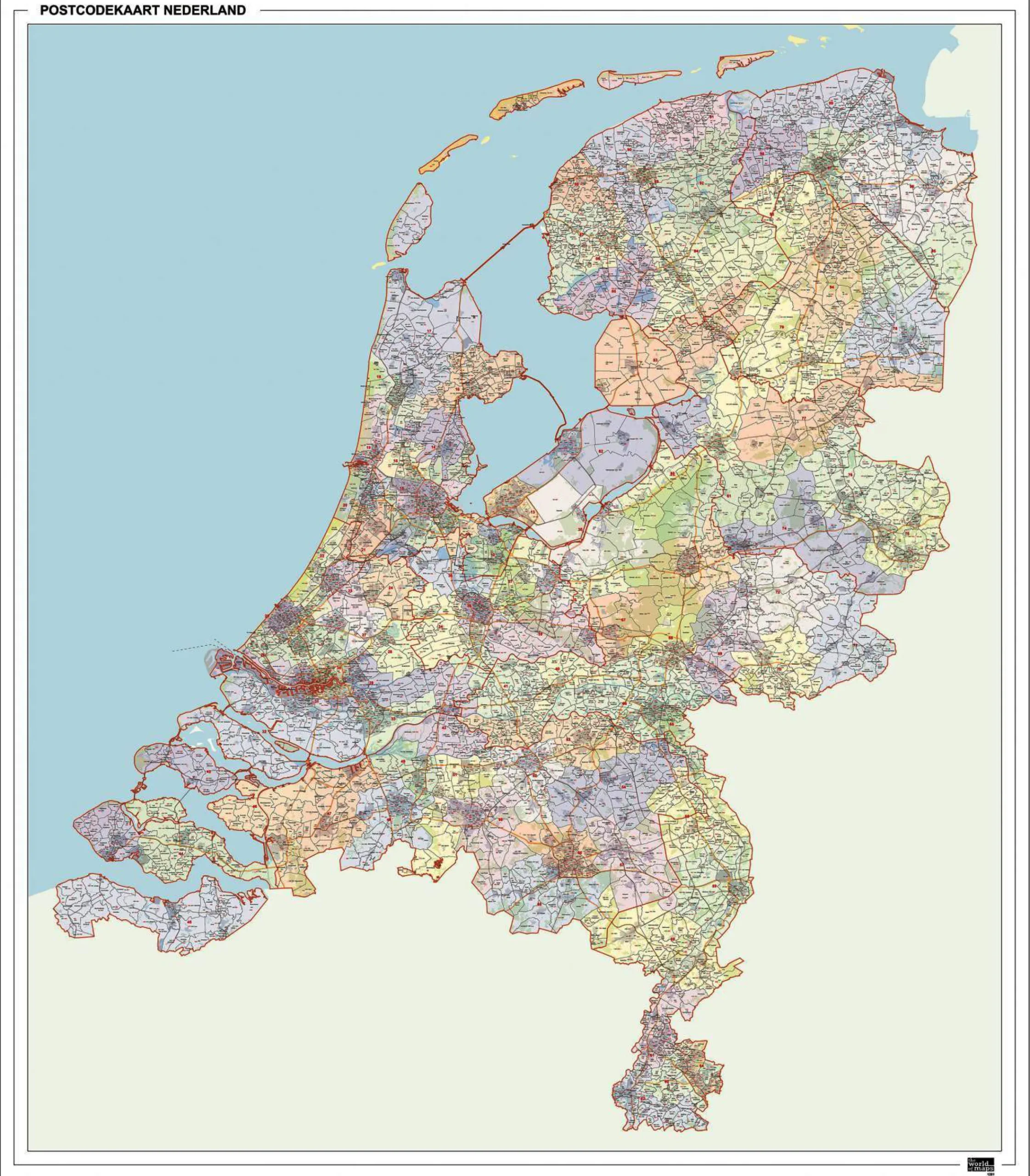 2- en 4-cijferige Postcodekaart Nederland met HH aantal XXL 1261