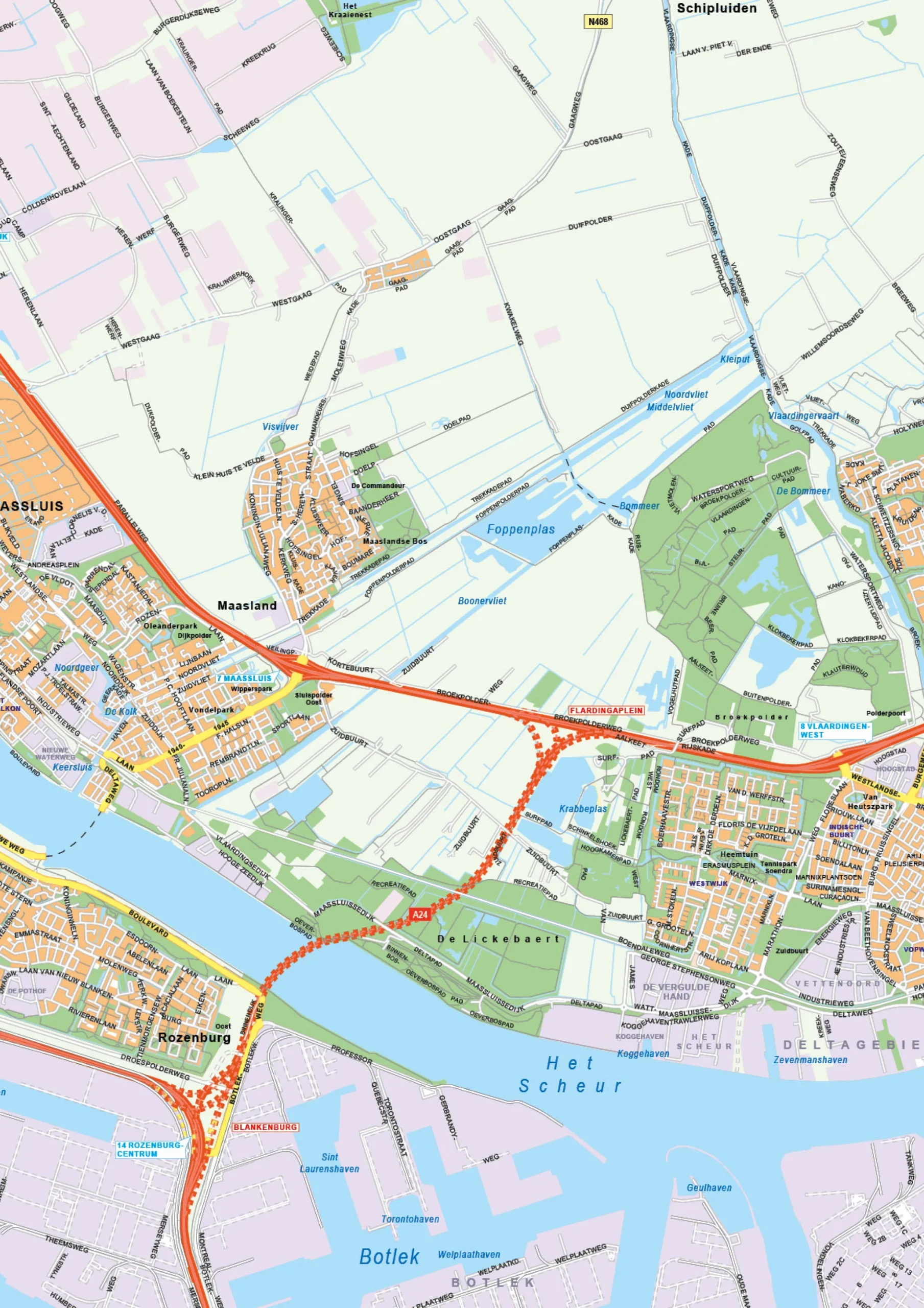 Gedetailleerde Kaart Groot Rotterdam Rijnmond 1609