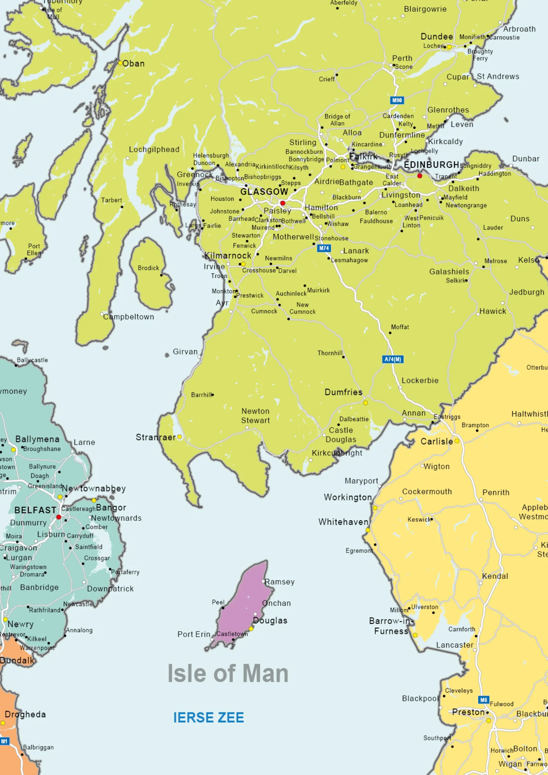 Ierland en de UK / Verenigd Koninkrijk staatkundige kaart 1536