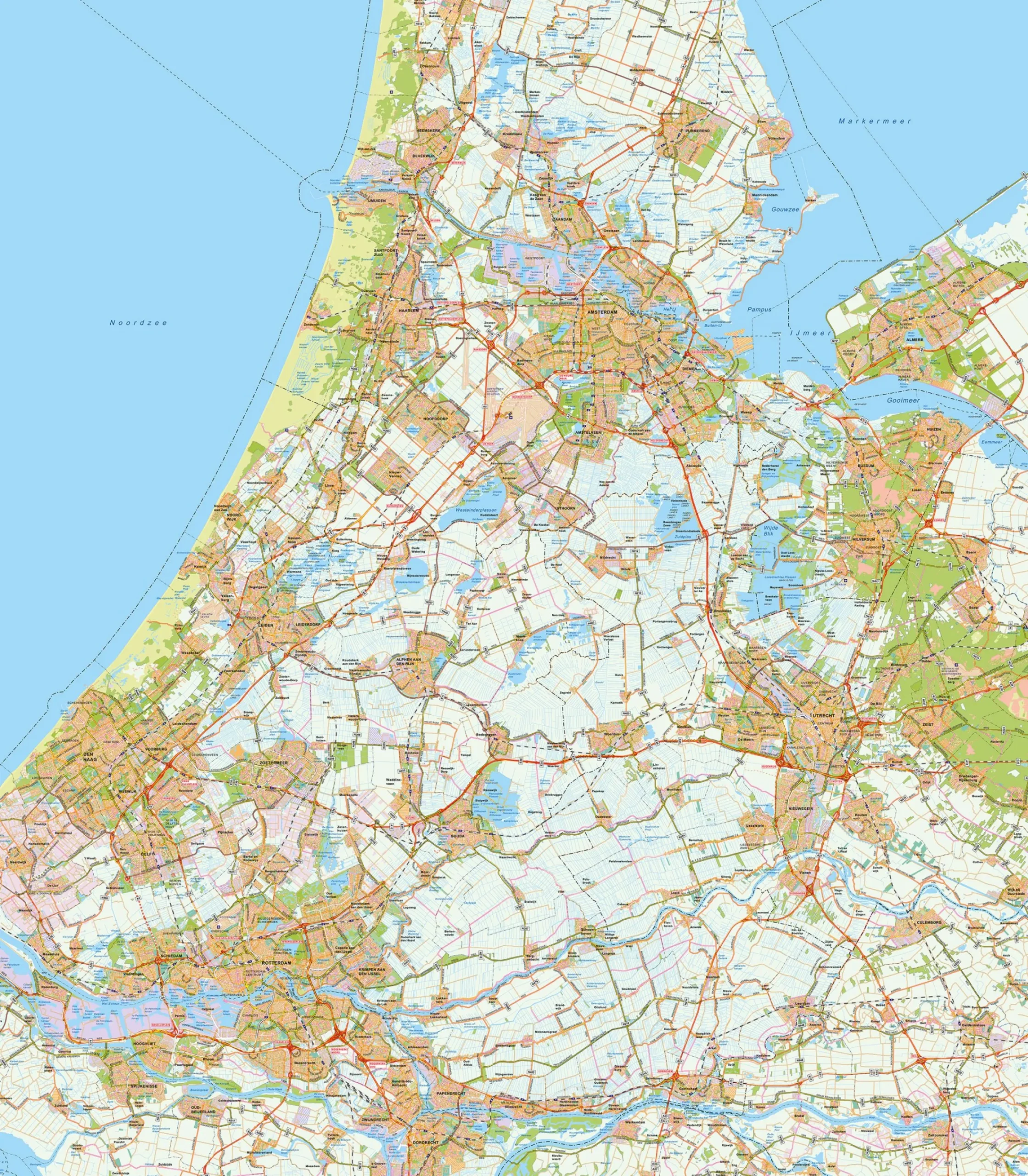 Kaart van de Randstad 1385