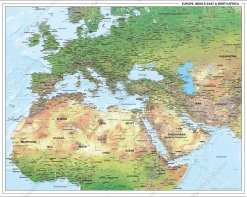 Kaart van Noord Afrika, Midden-Oosten en Europa Natuurkundig 1316