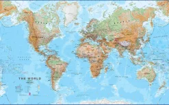 MI Wereldkaart Natuurkundig Bruin