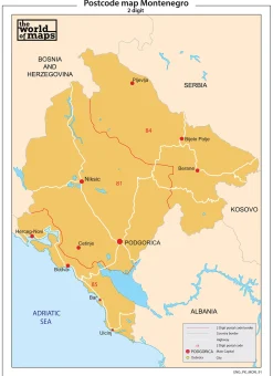 Montenegro 2-cijferige postcodekaart 91