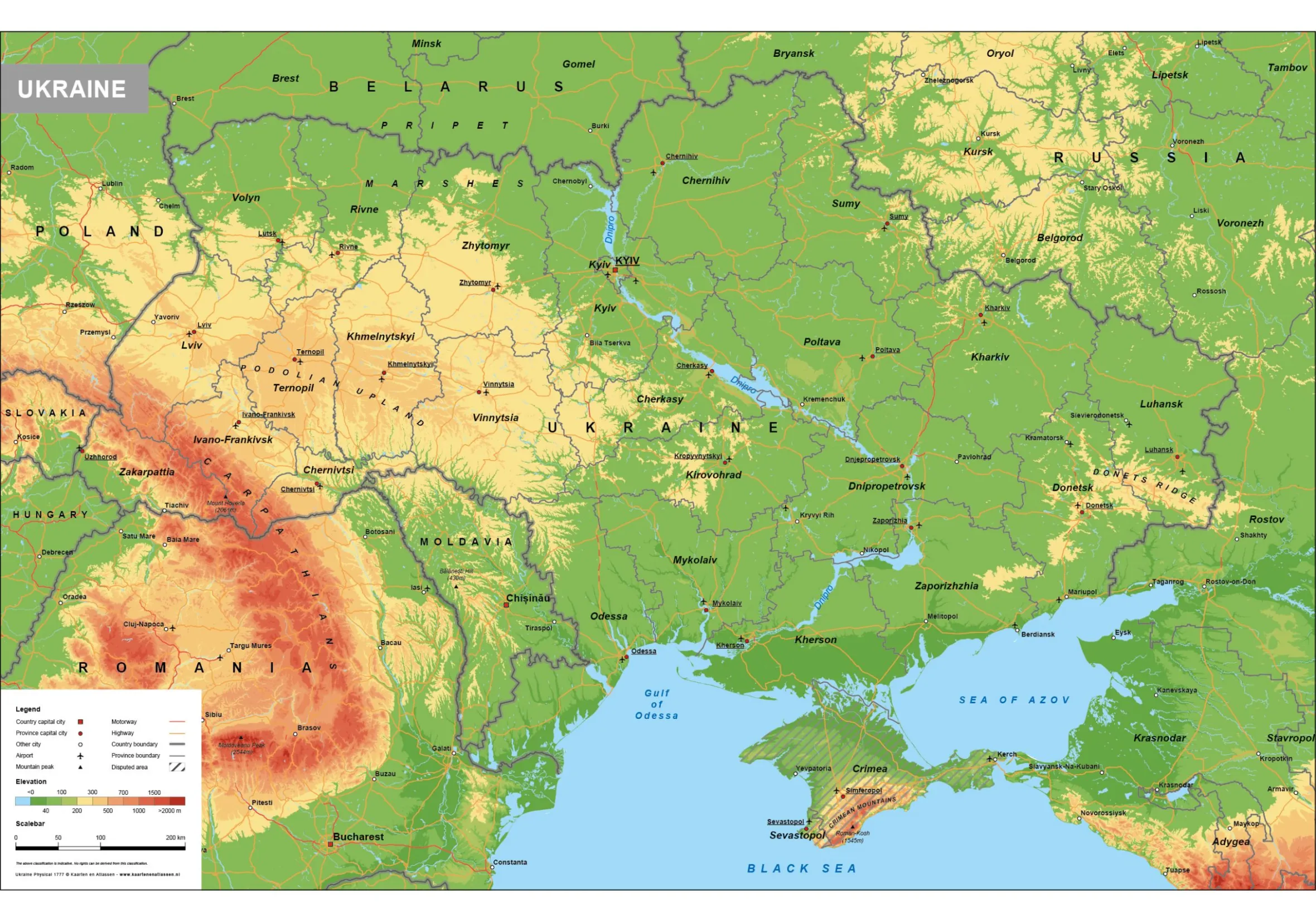 Natuurkundige Kaart Oekraïne / Ukraine 1777