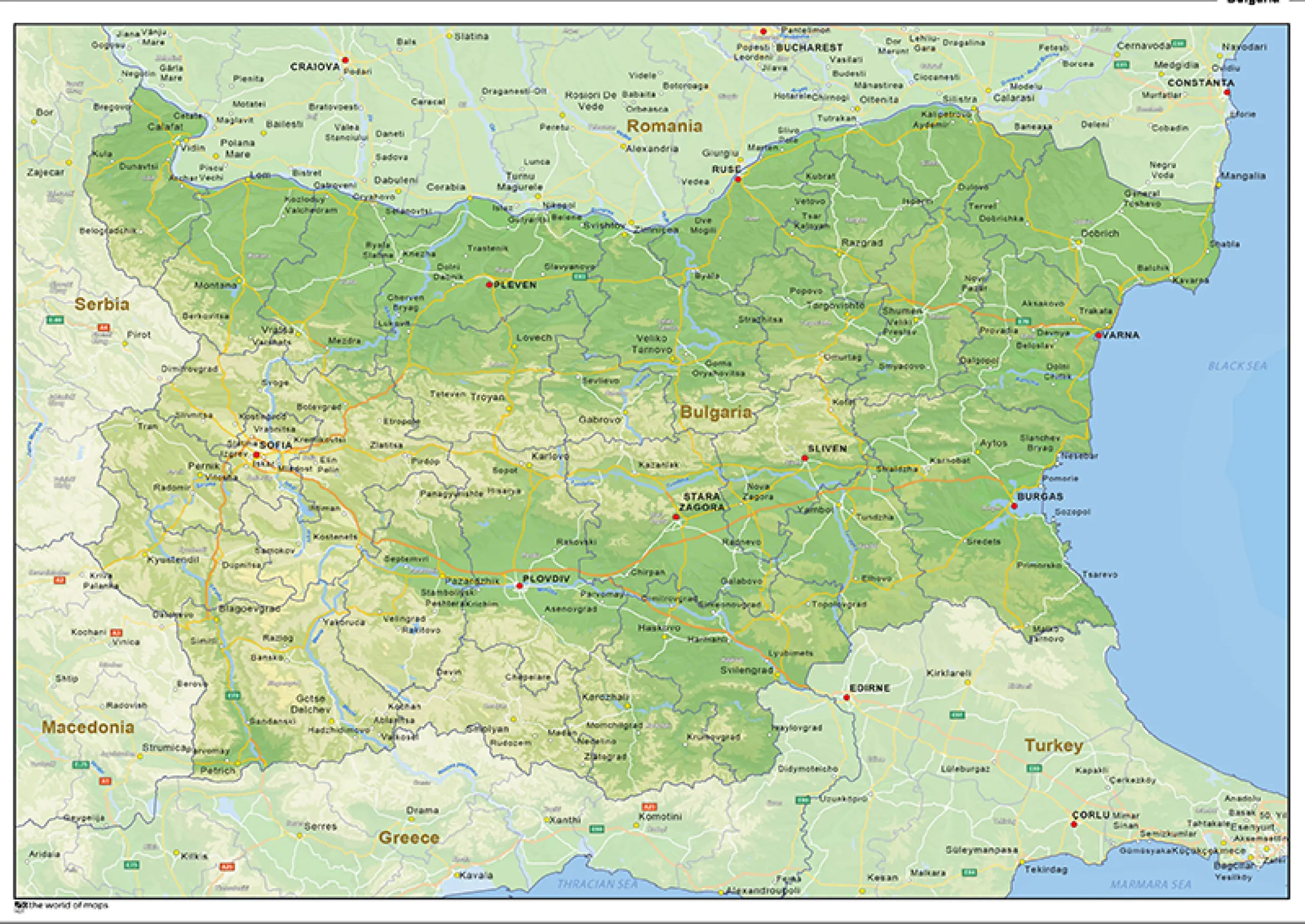 Natuurkundige landkaart Bulgarije 1427