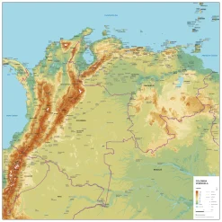 Natuurkundige Landkaart Colombia en Venezuela 2050