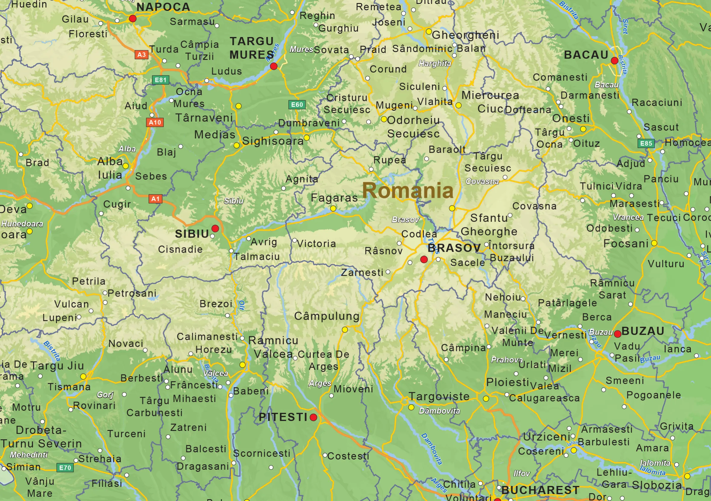 Natuurkundige landkaart Roemenië 1463