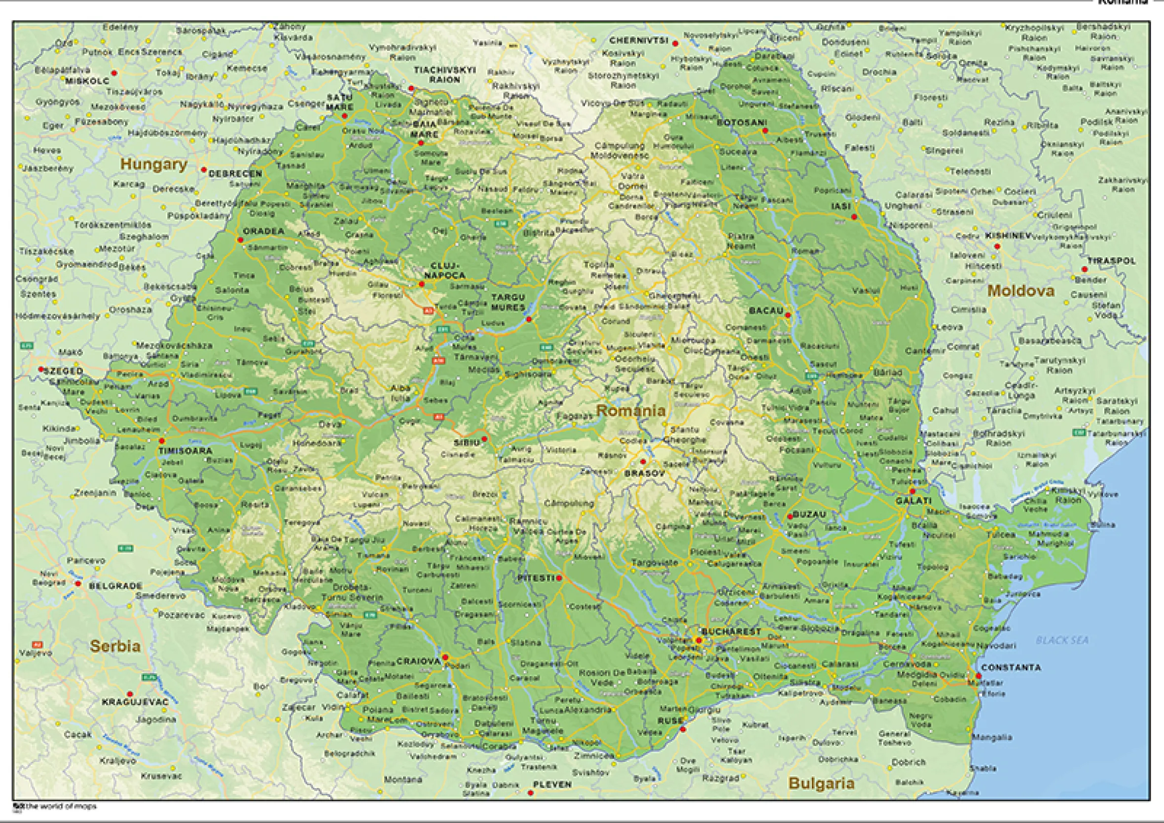 Natuurkundige landkaart Roemenië 1463