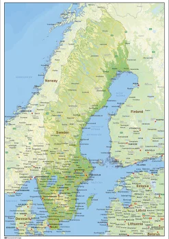 Natuurkundige landkaart Zweden 1471