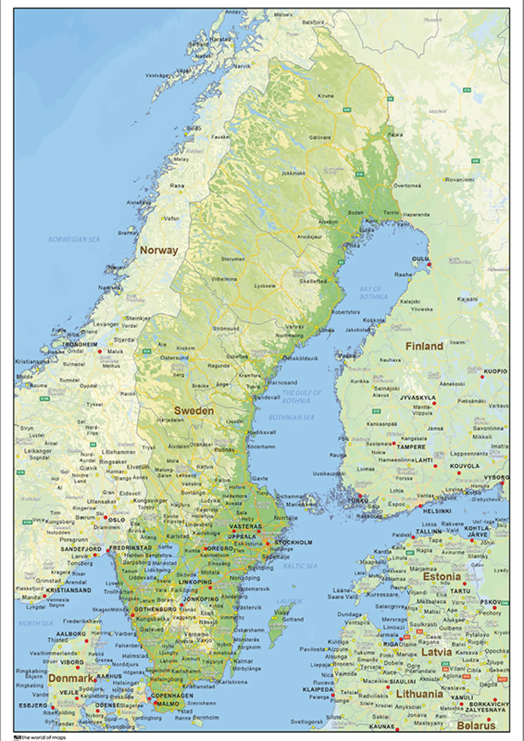Natuurkundige landkaart Zweden 1471