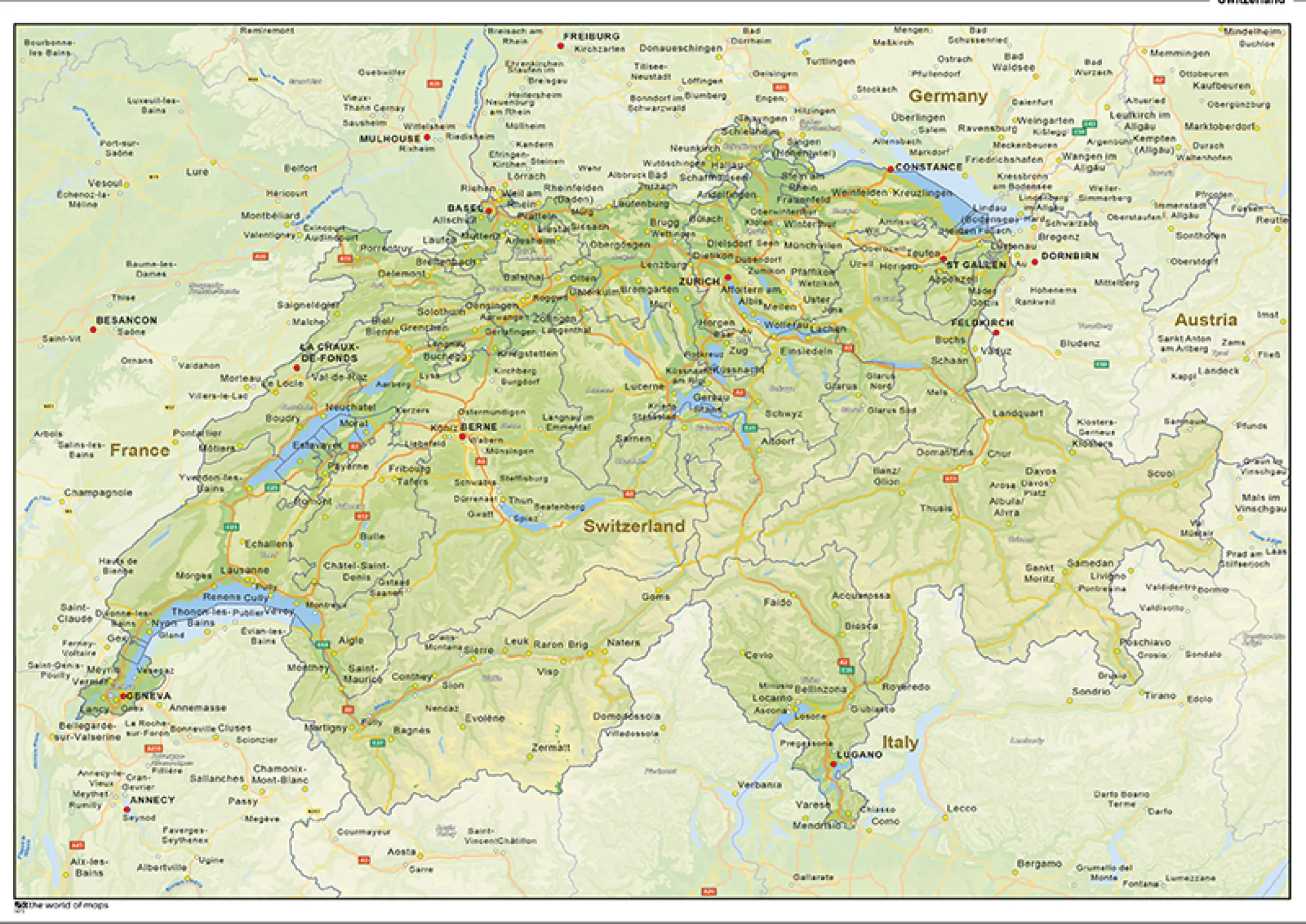 Natuurkundige landkaart Zwitserland 1473