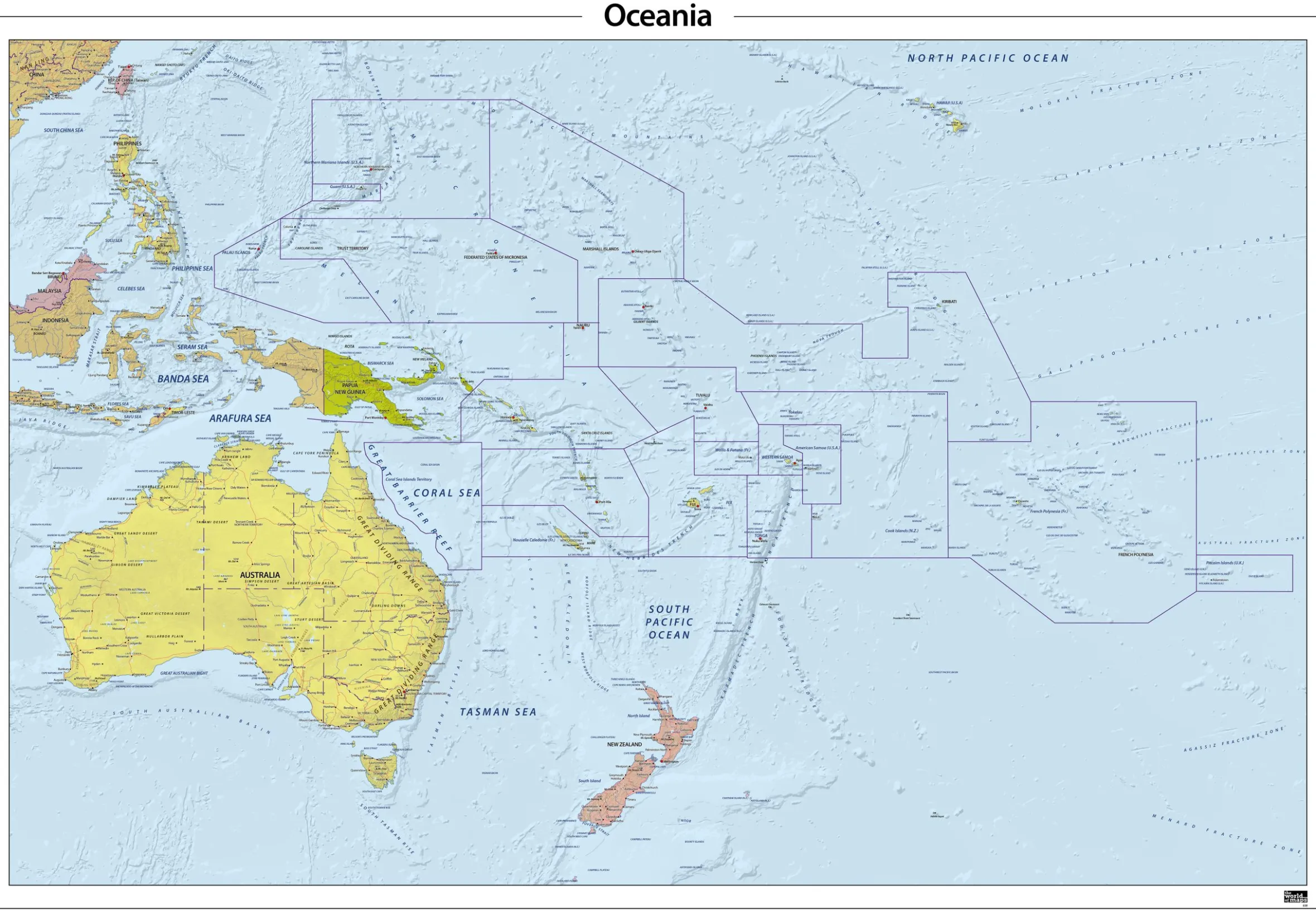 Oceanië reliëf kaart 638