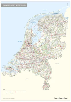 Plaatsnamenkaart Nederland met wegen 1264