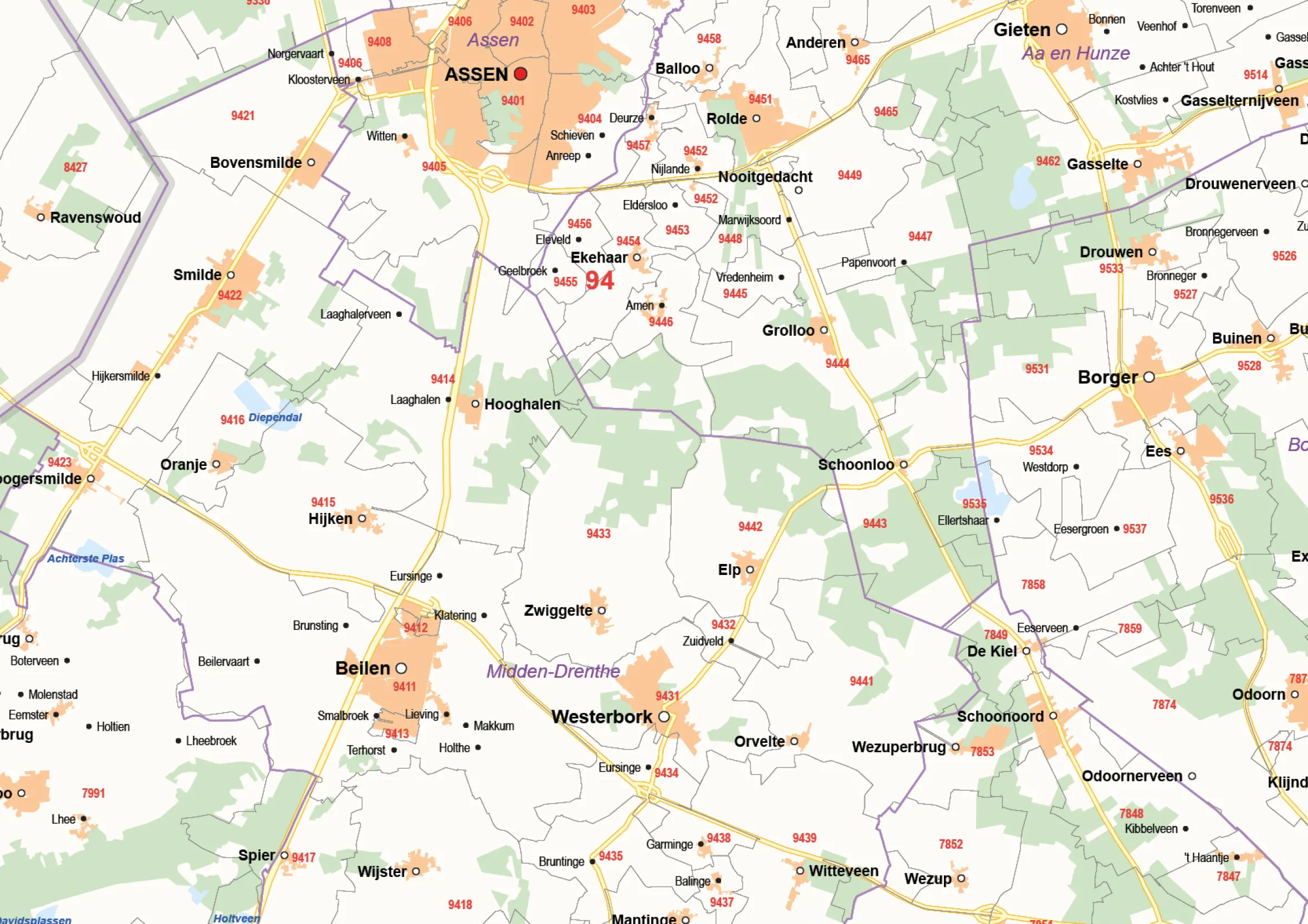 Postcode-/Gemeentekaart Drenthe 248