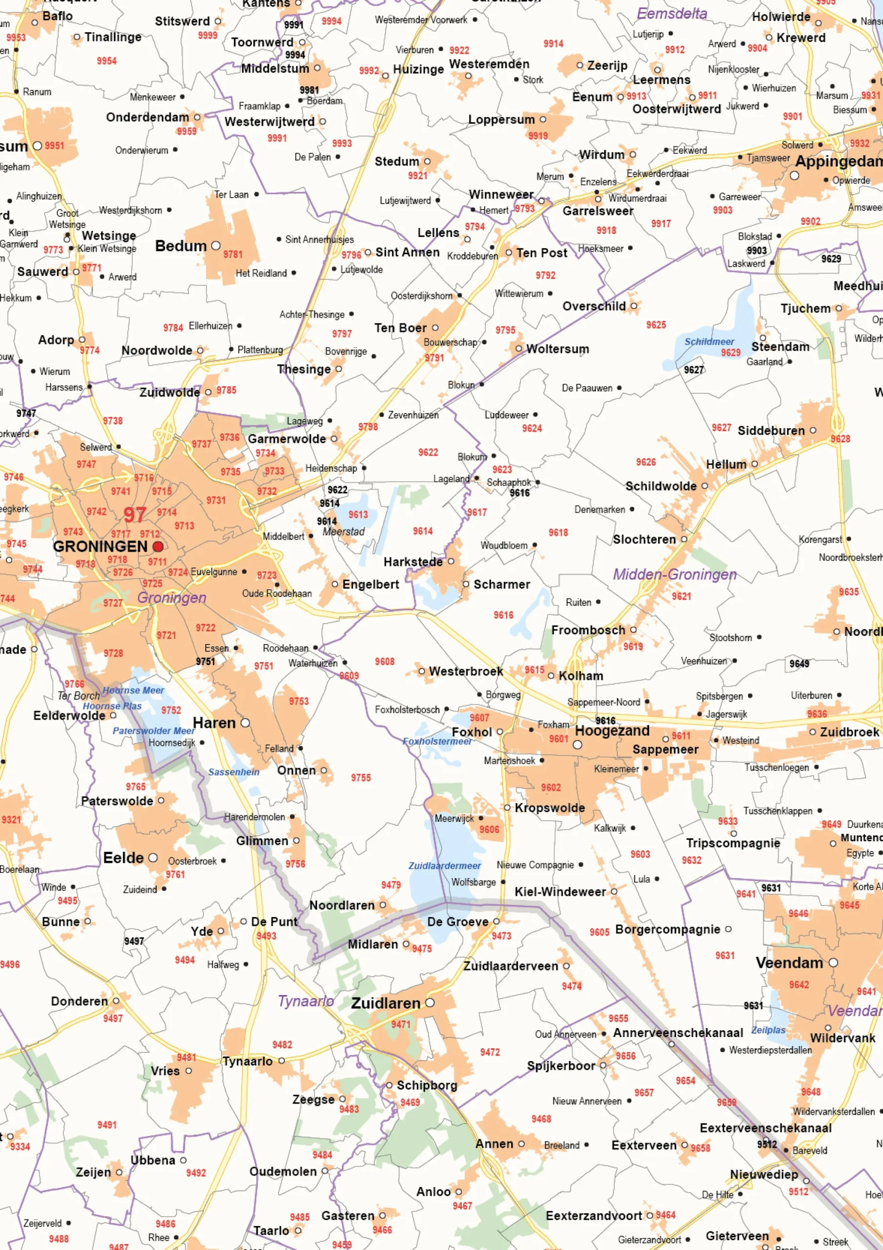 Postcode-/Gemeentekaart Groningen 247