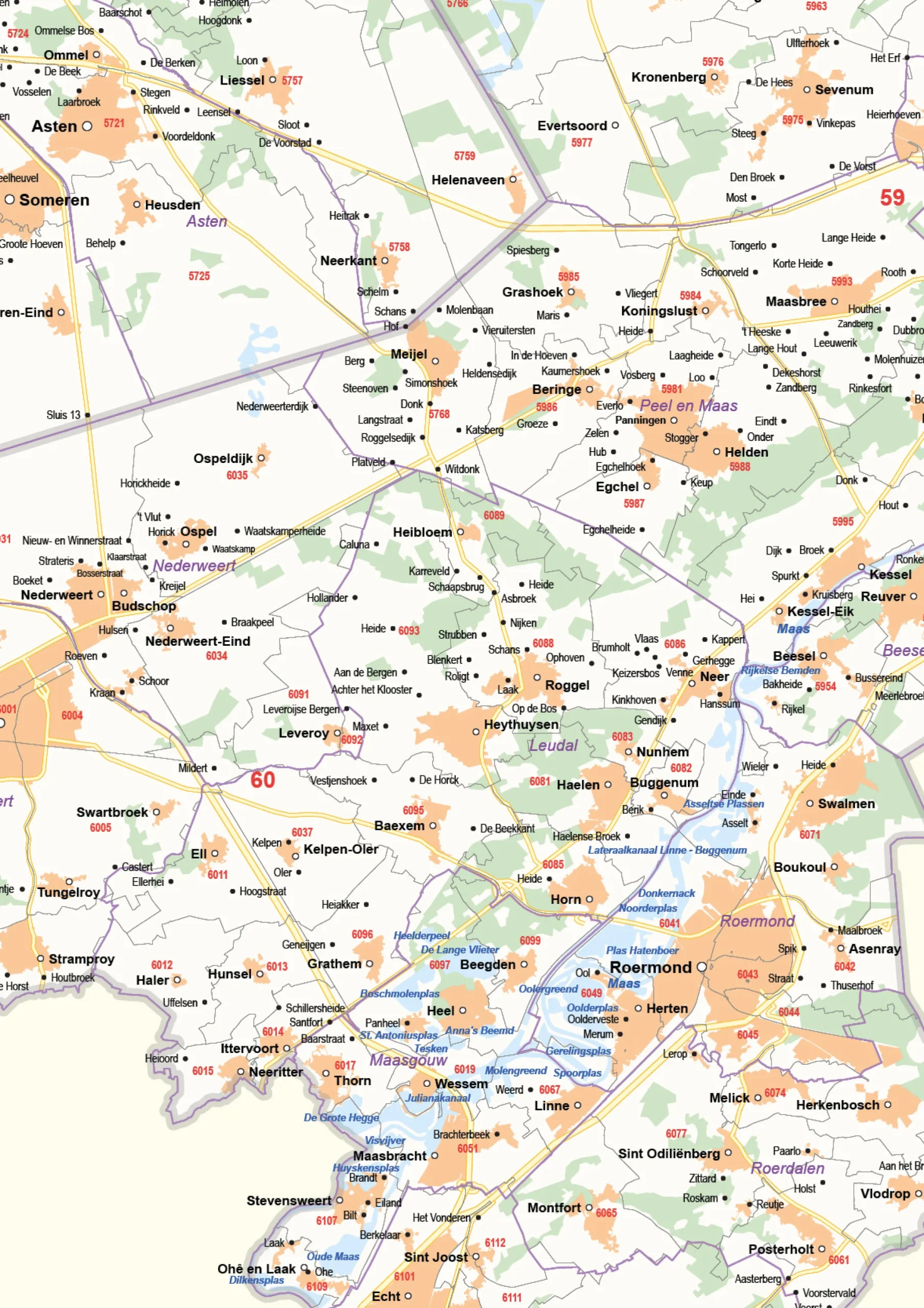 Postcode-/Gemeentekaart Limburg 245
