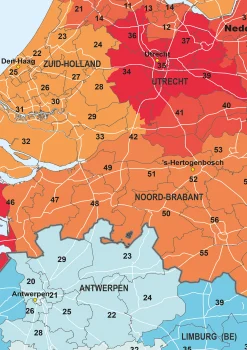Postcodekaart Benelux 2-cijferig 761