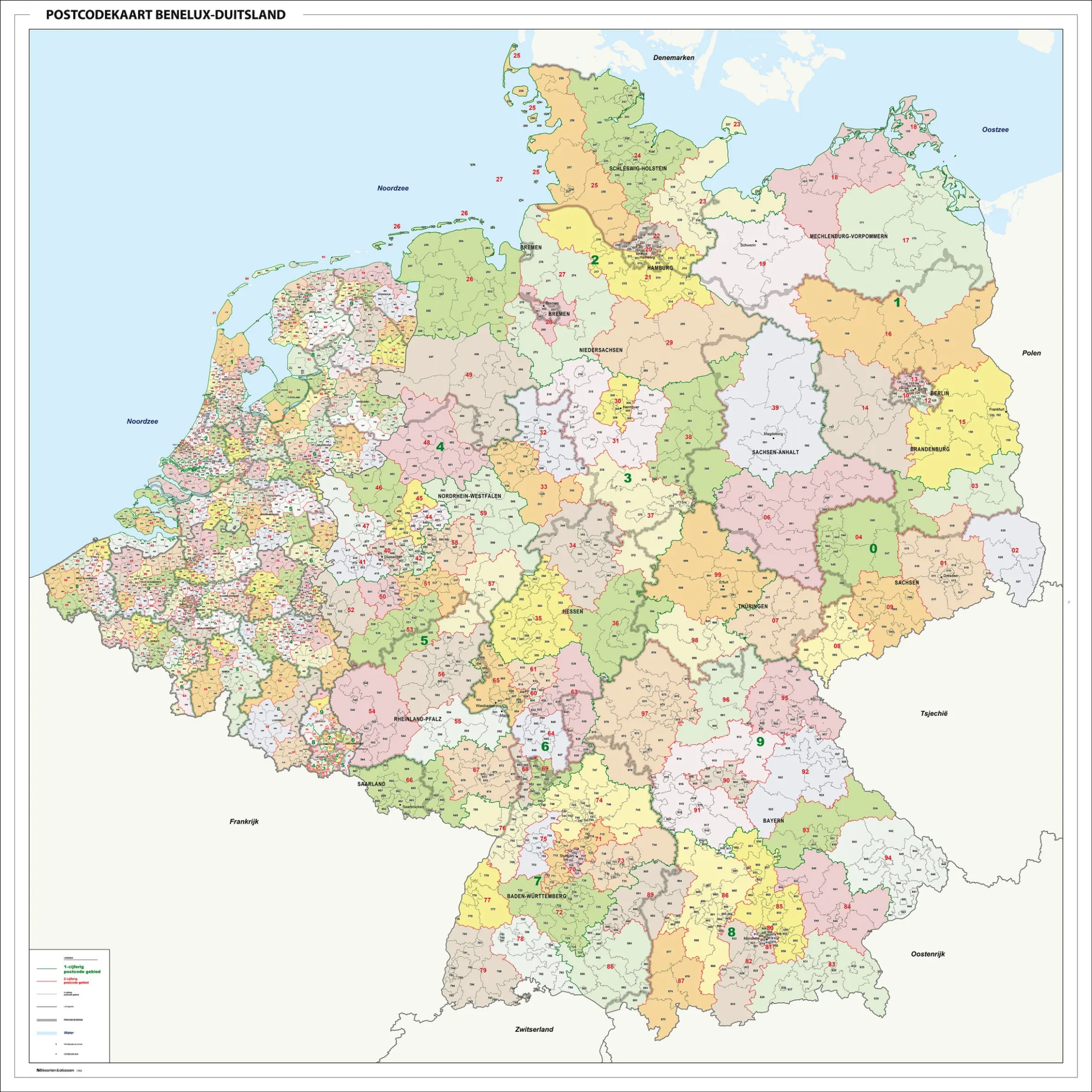 Postcodekaart Benelux + Duitsland 3-cijferig 1392