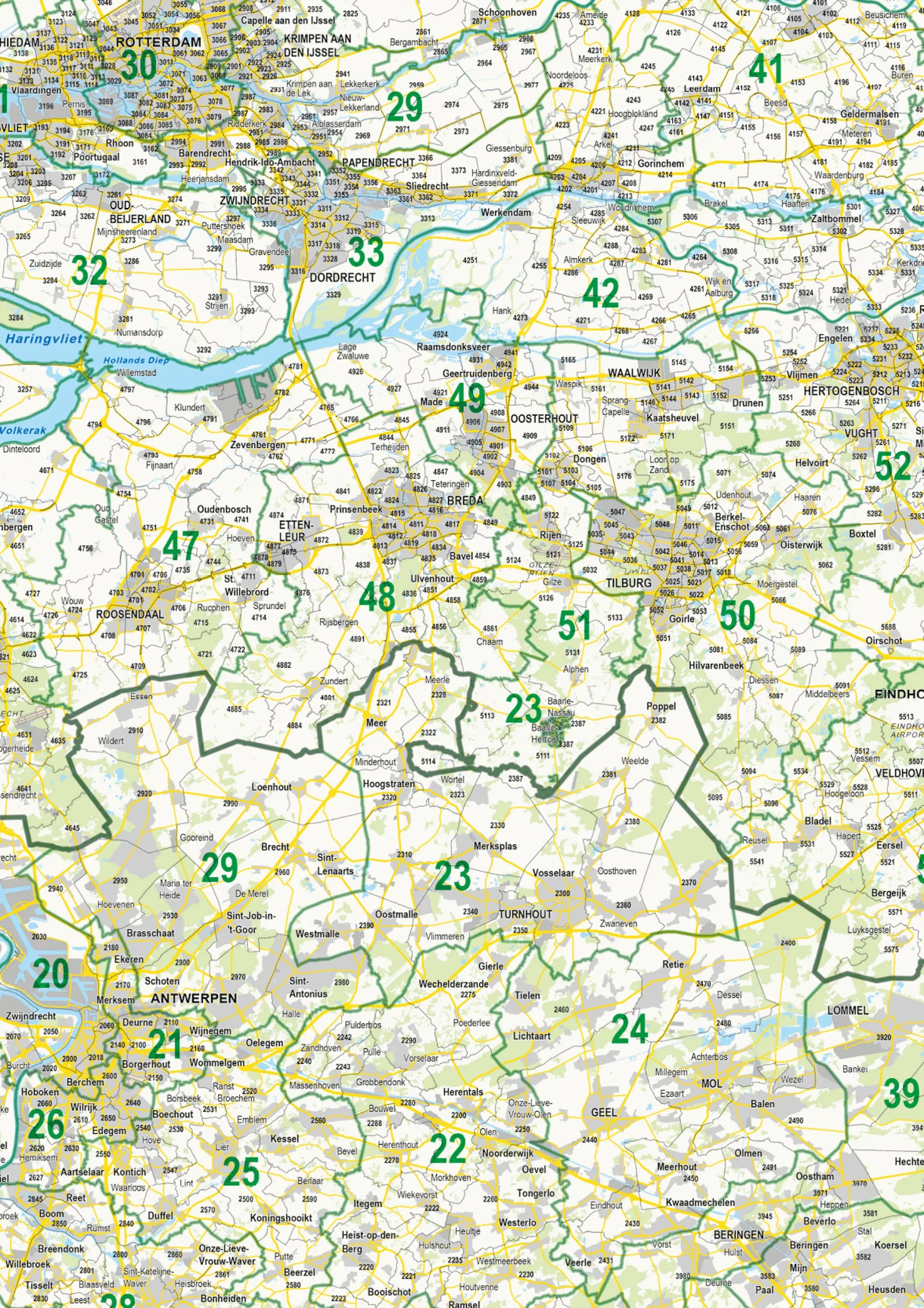 Postcodekaart Benelux 2- en 4-cijferig 1588