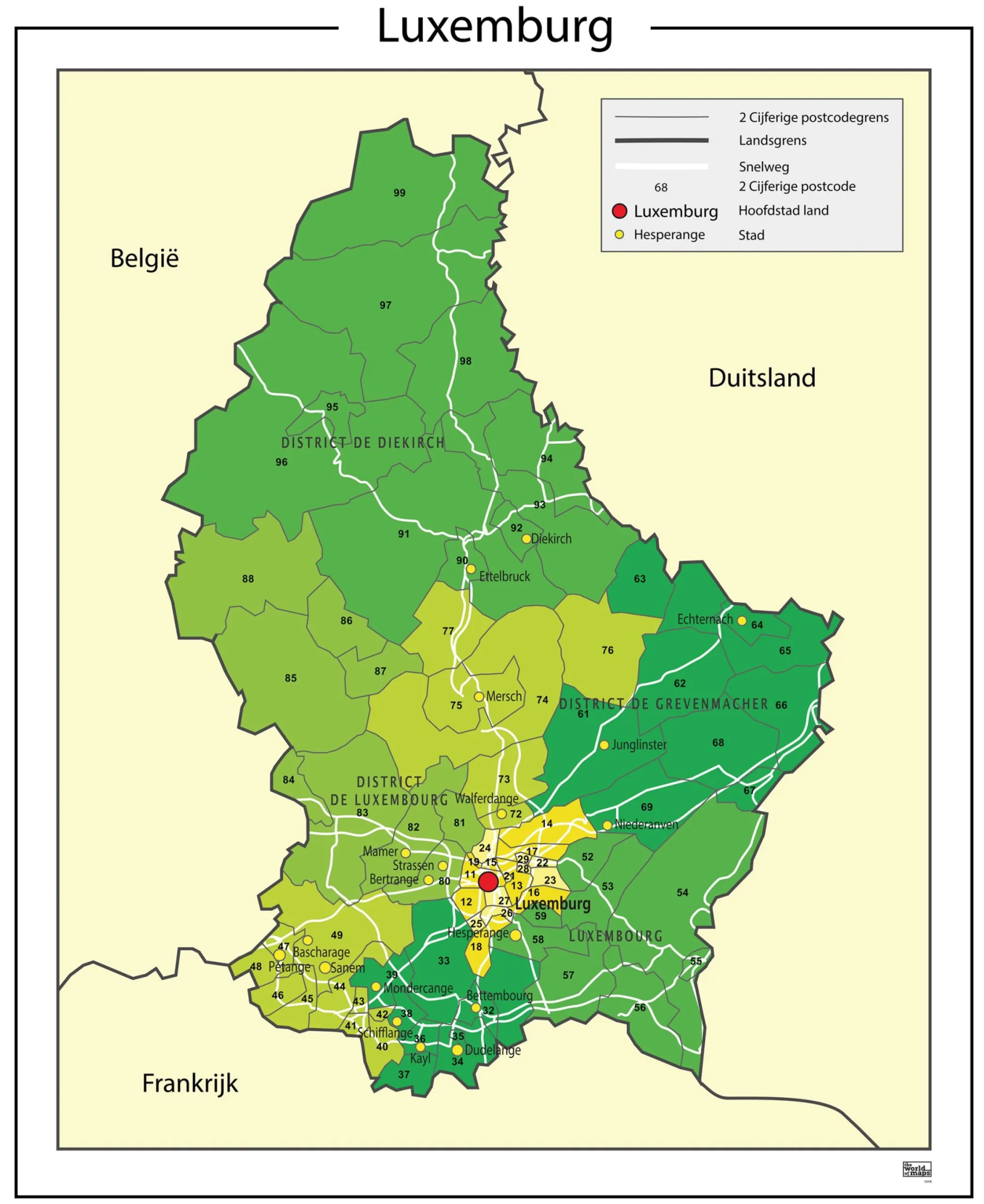 Postcodekaart Luxemburg 1319