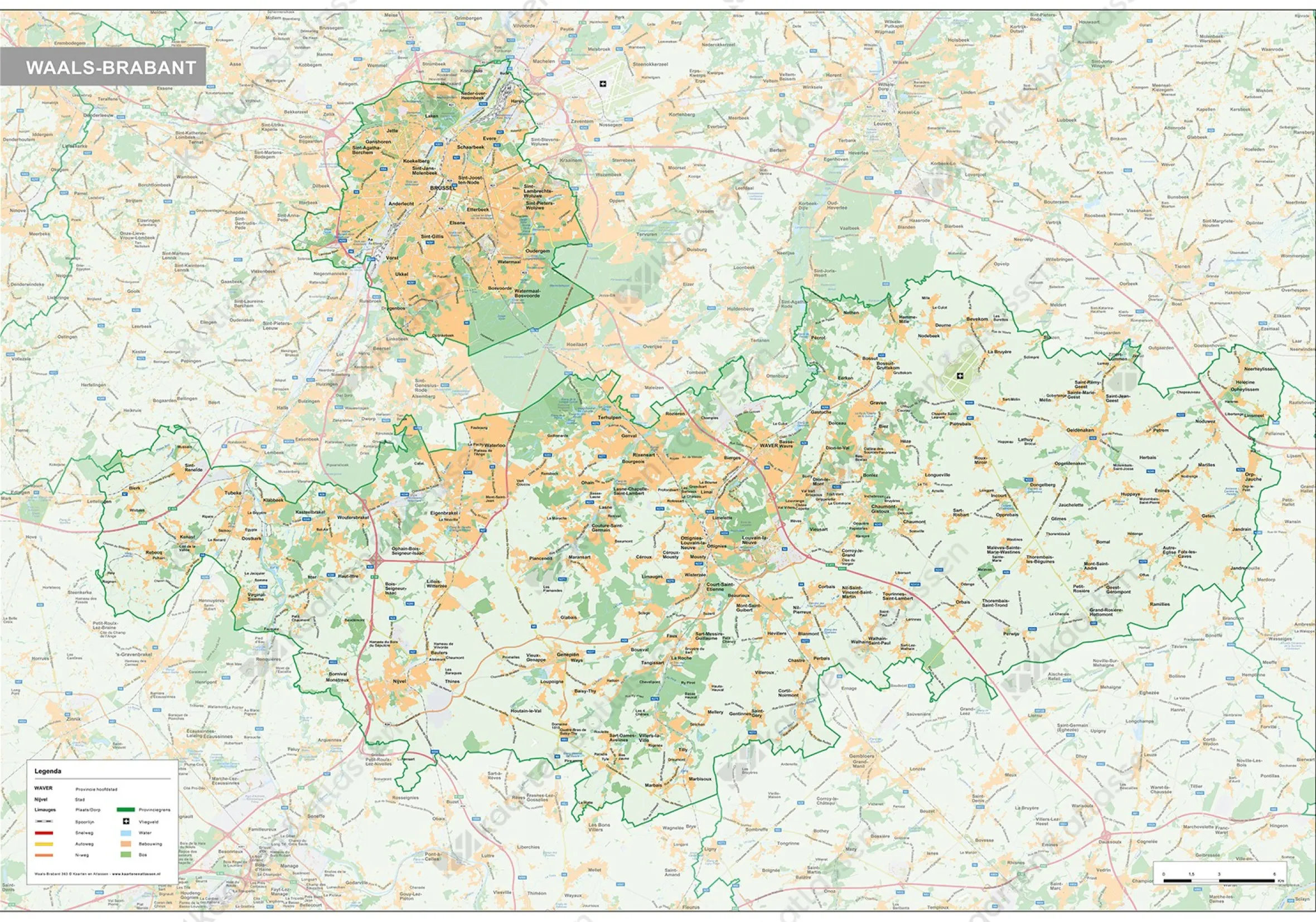 Provinciekaart Waals-Brabant Natuurkundig 363