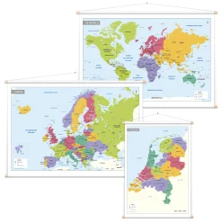 3 Schoolkaarten Nederland/Europa/Wereld 1297