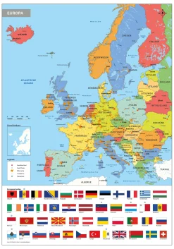Schoolkaart Europa met vlaggen 1694