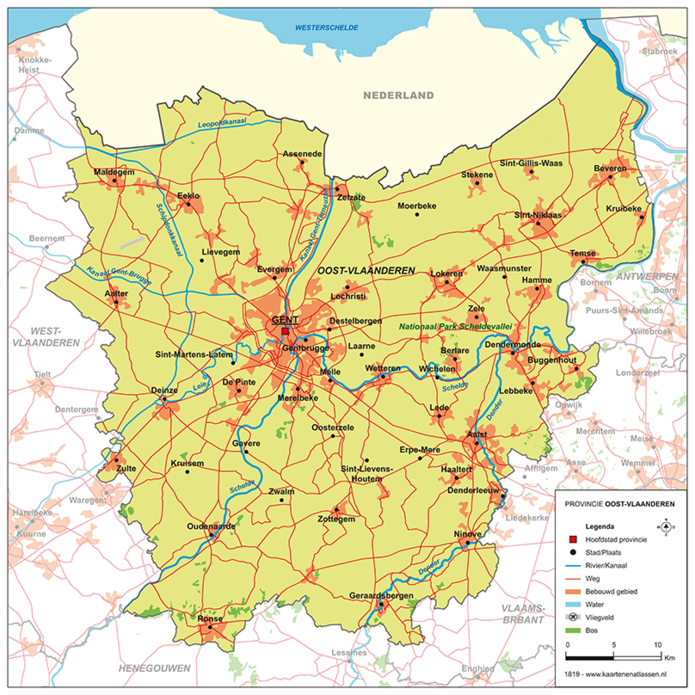Schoolkaart provincie Oost-Vlaanderen 1819