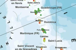 Staatkundige kaart Caribisch gebied met overzeese gebiedsdelen 1810