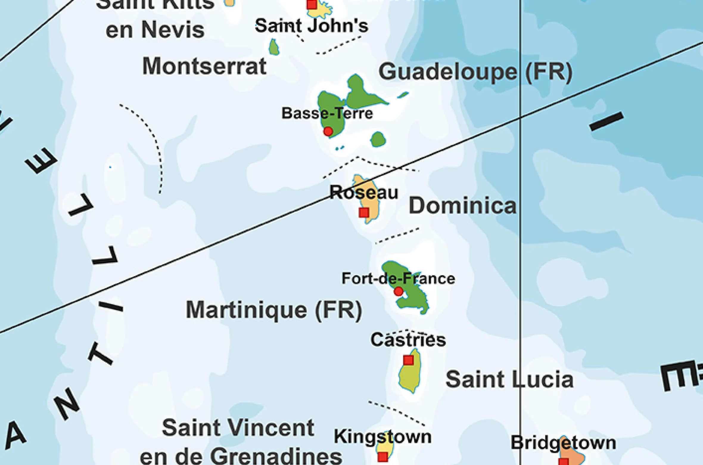 Staatkundige kaart Caribisch gebied met overzeese gebiedsdelen 1810