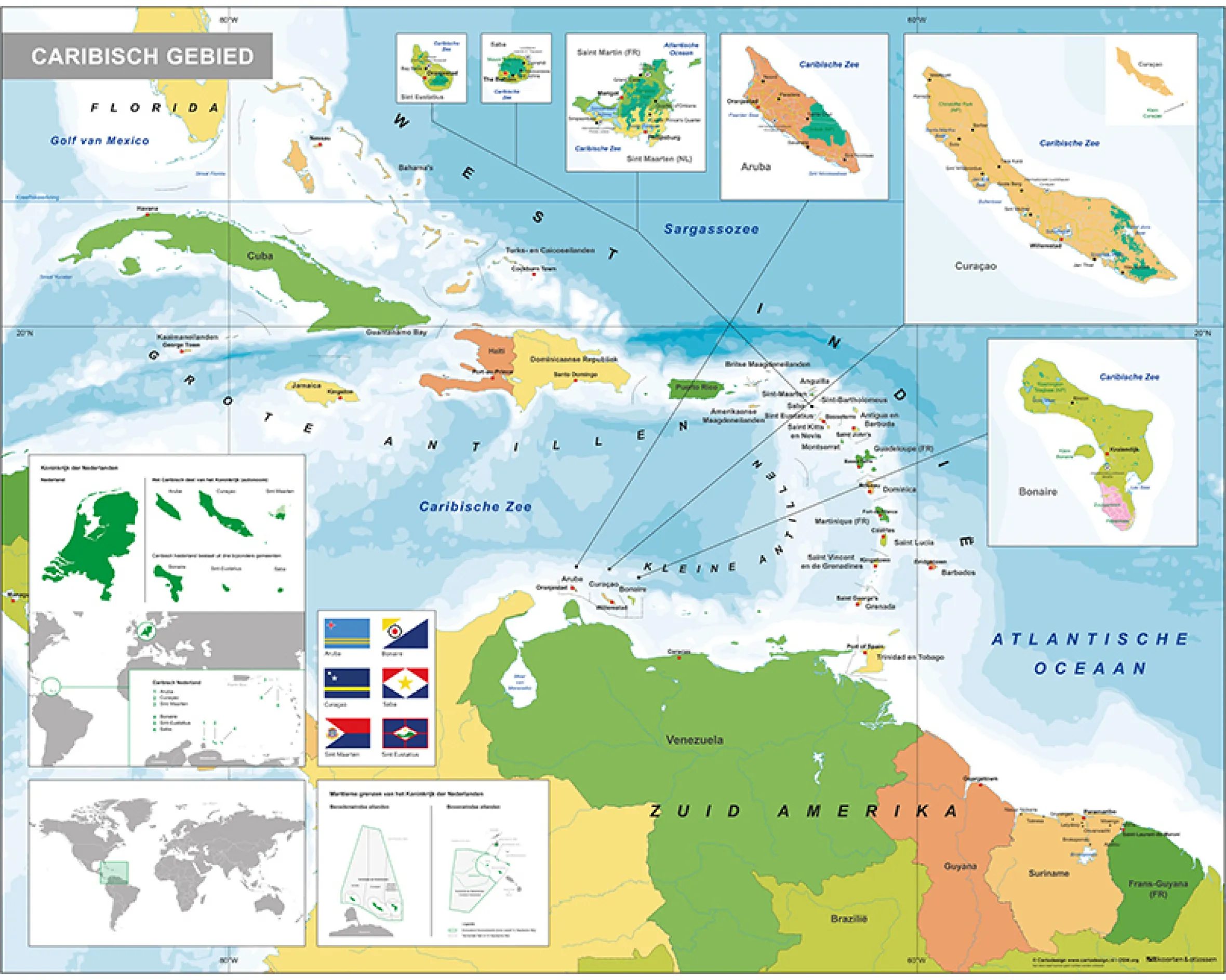 Staatkundige kaart Caribisch gebied met overzeese gebiedsdelen 1810