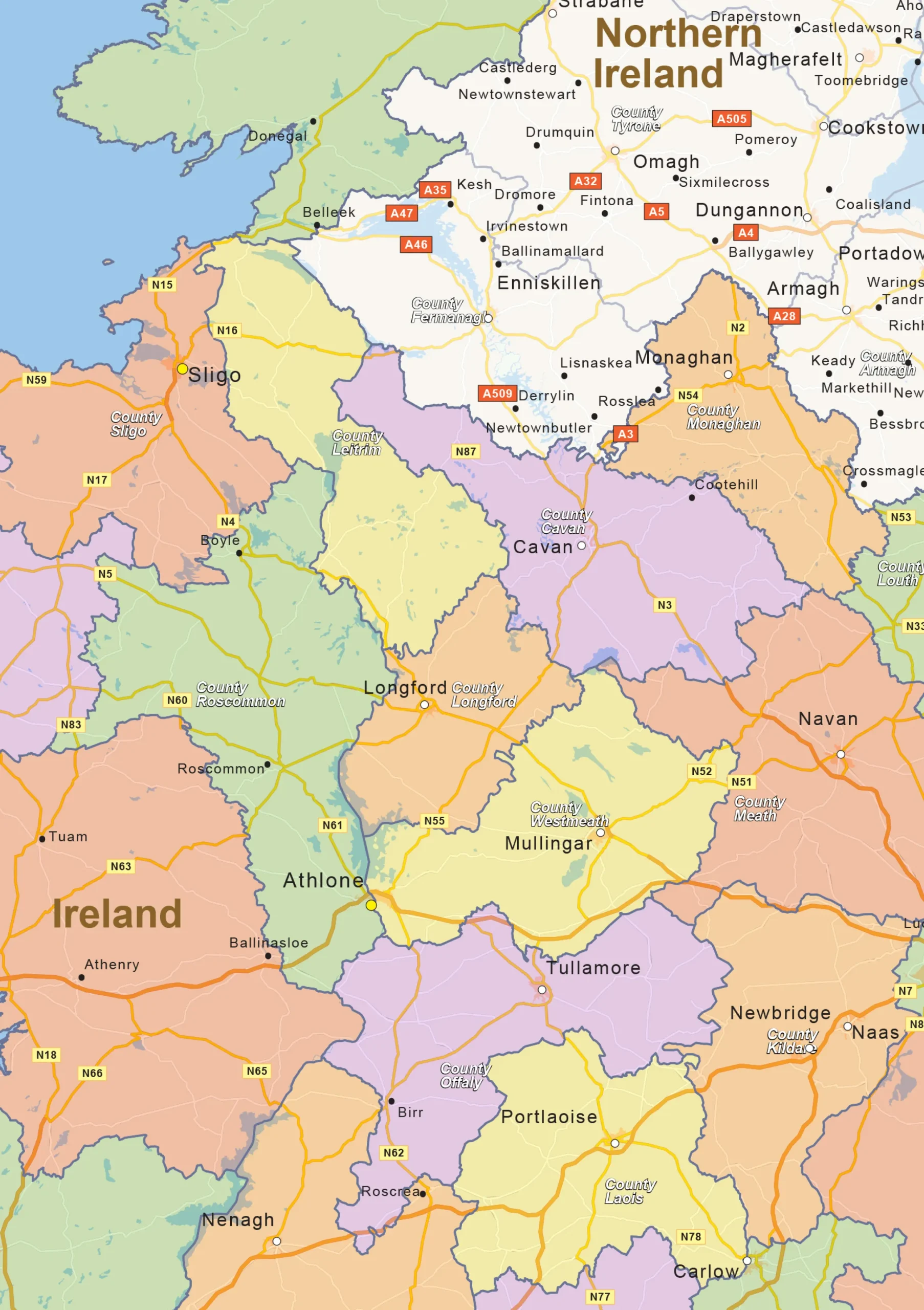 Staatkundige landkaart Ierland 1442