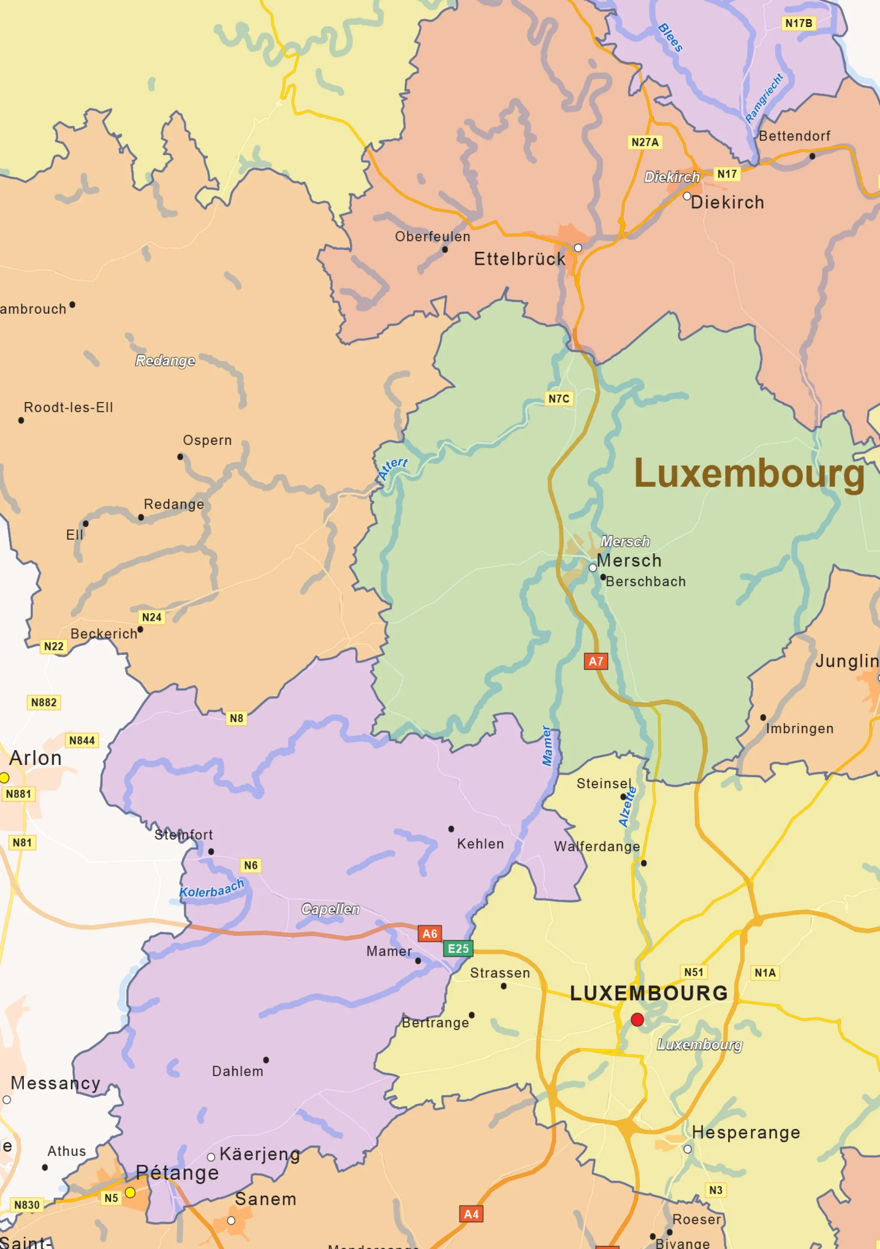 Staatkundige landkaart Luxemburg 1446