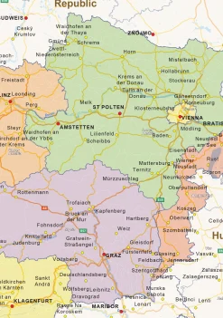 Staatkundige landkaart Oostenrijk 1456
