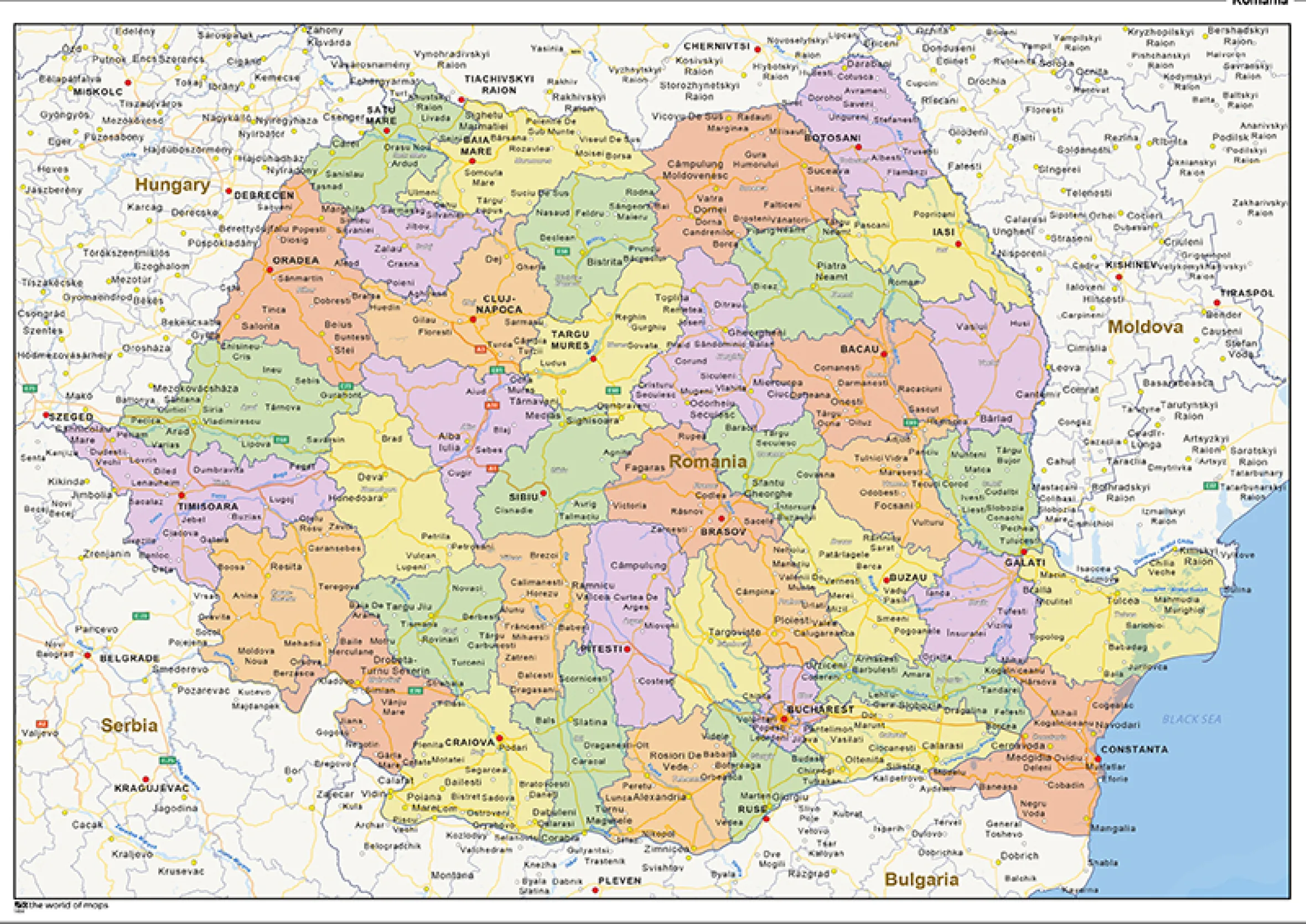 Staatkundige landkaart Roemenië 1464