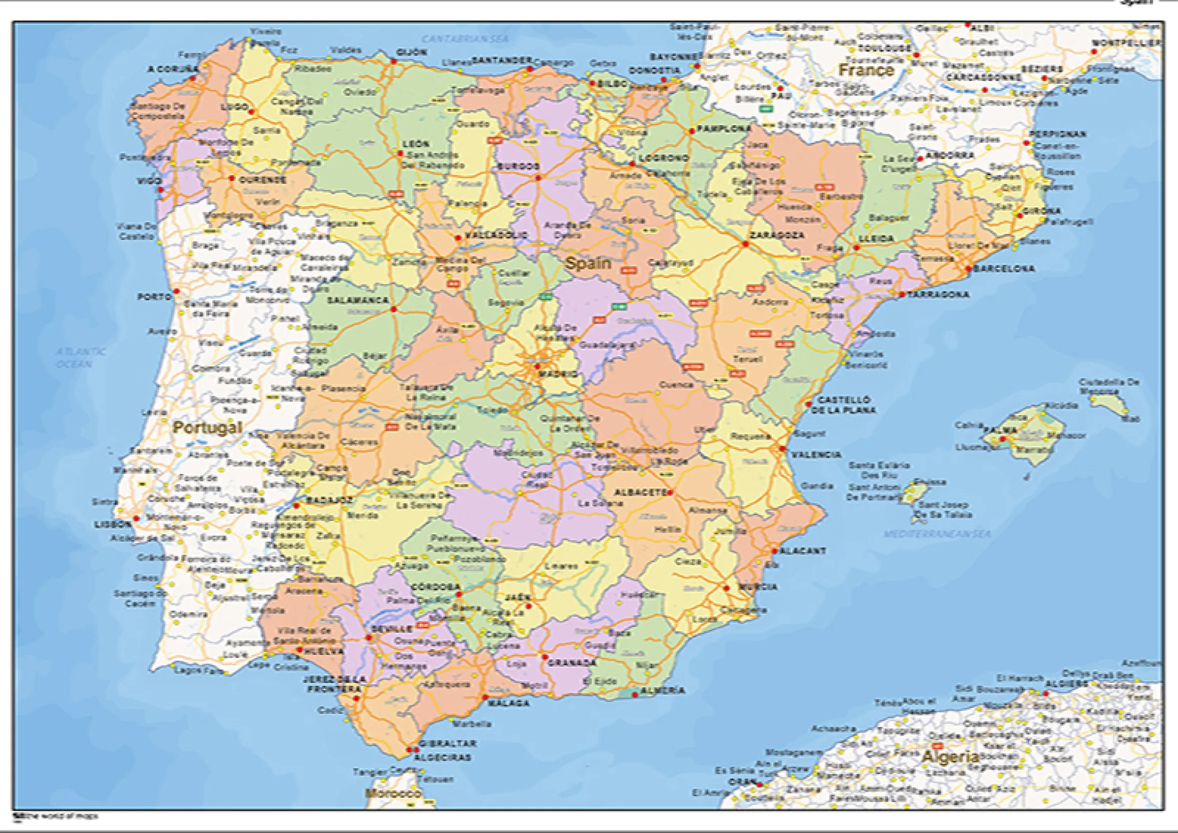 Staatkundige landkaart Spanje 1466