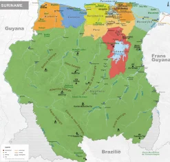 Staatkundige landkaart Suriname 1700