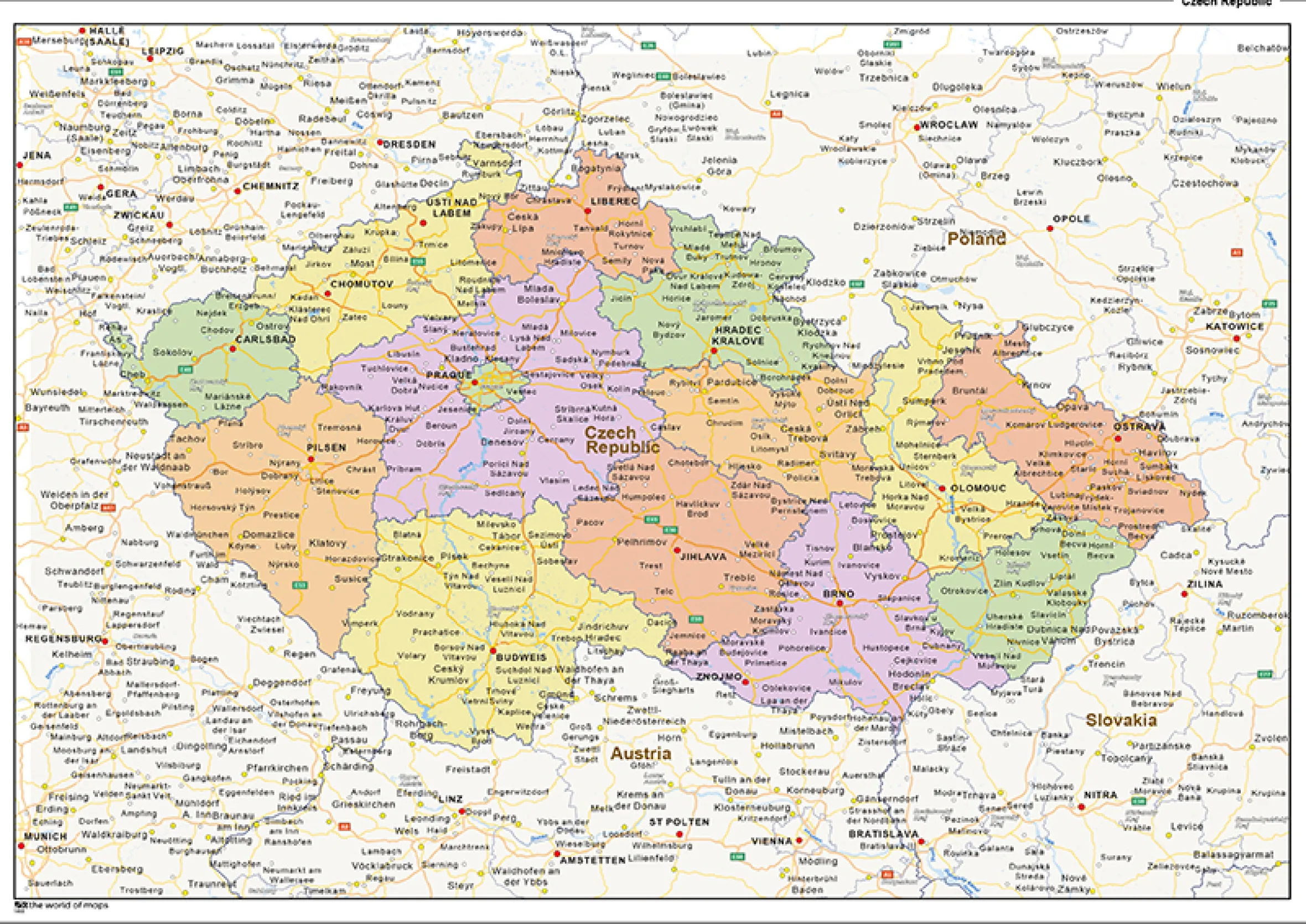 Staatkundige landkaart Tsjechië 1468
